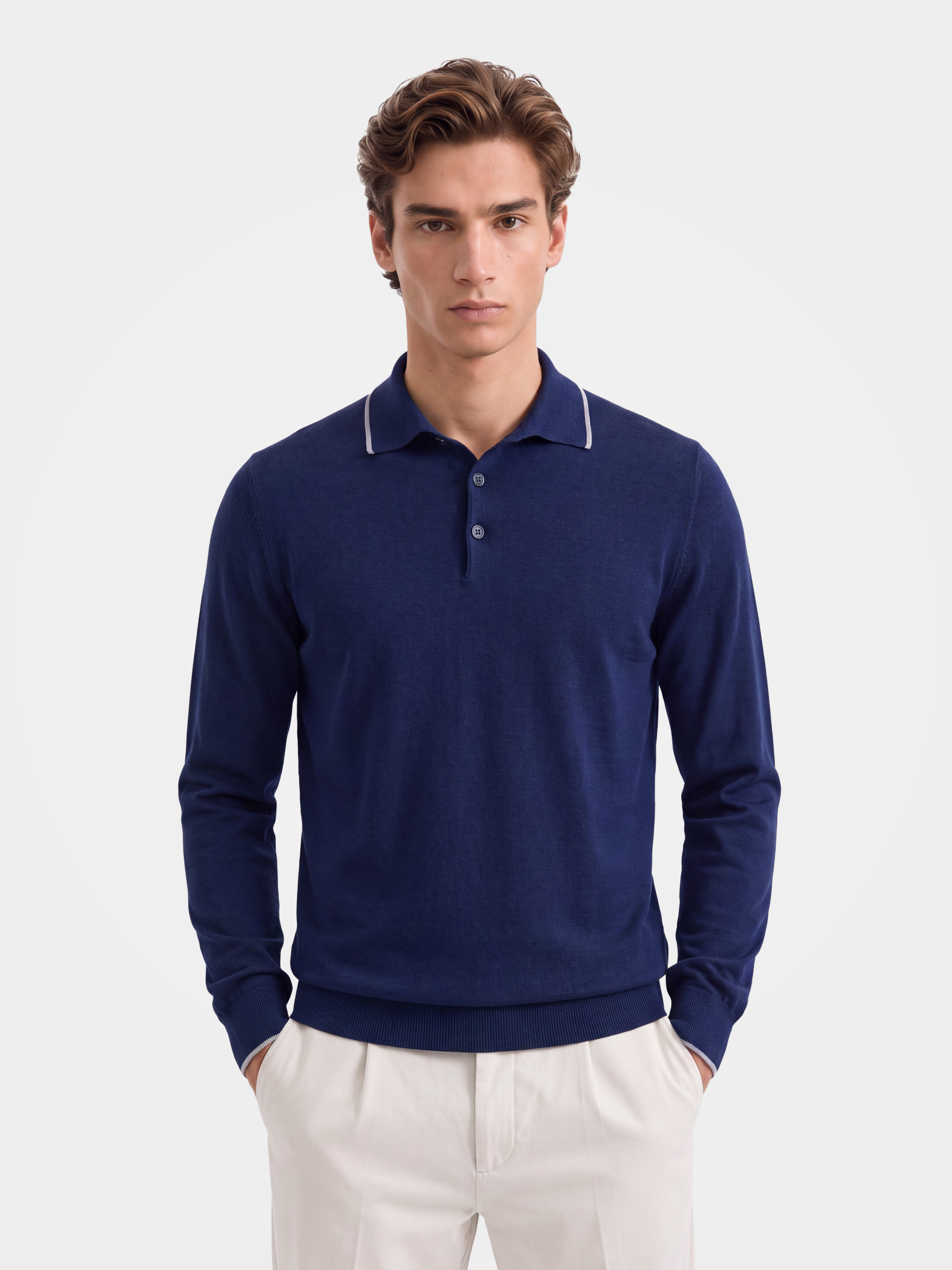 Men's 100% Cashmere Long Sleeve Polo Sweater