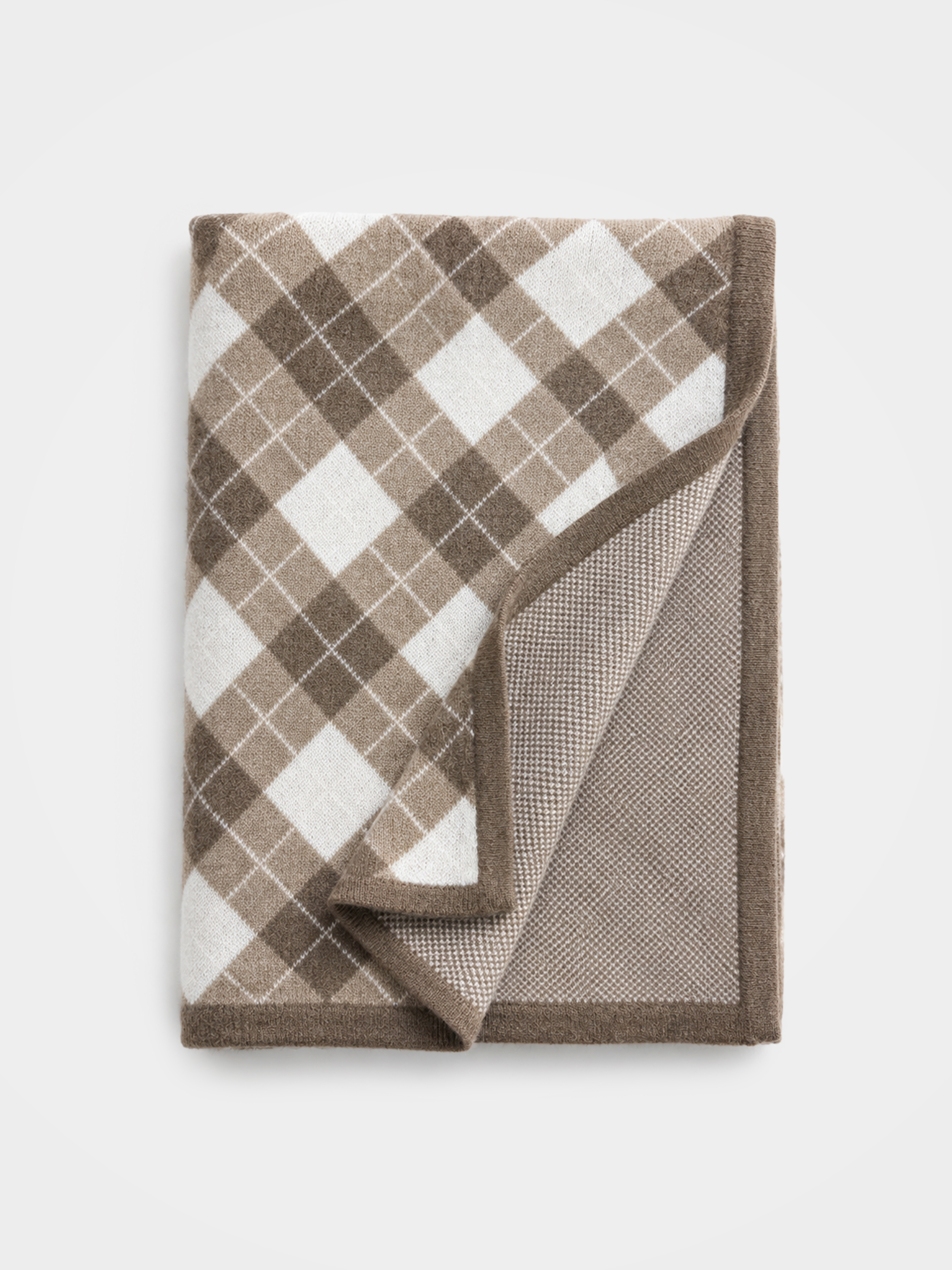 100% Cashmere Argyle Knit Oversized Throw Blanket