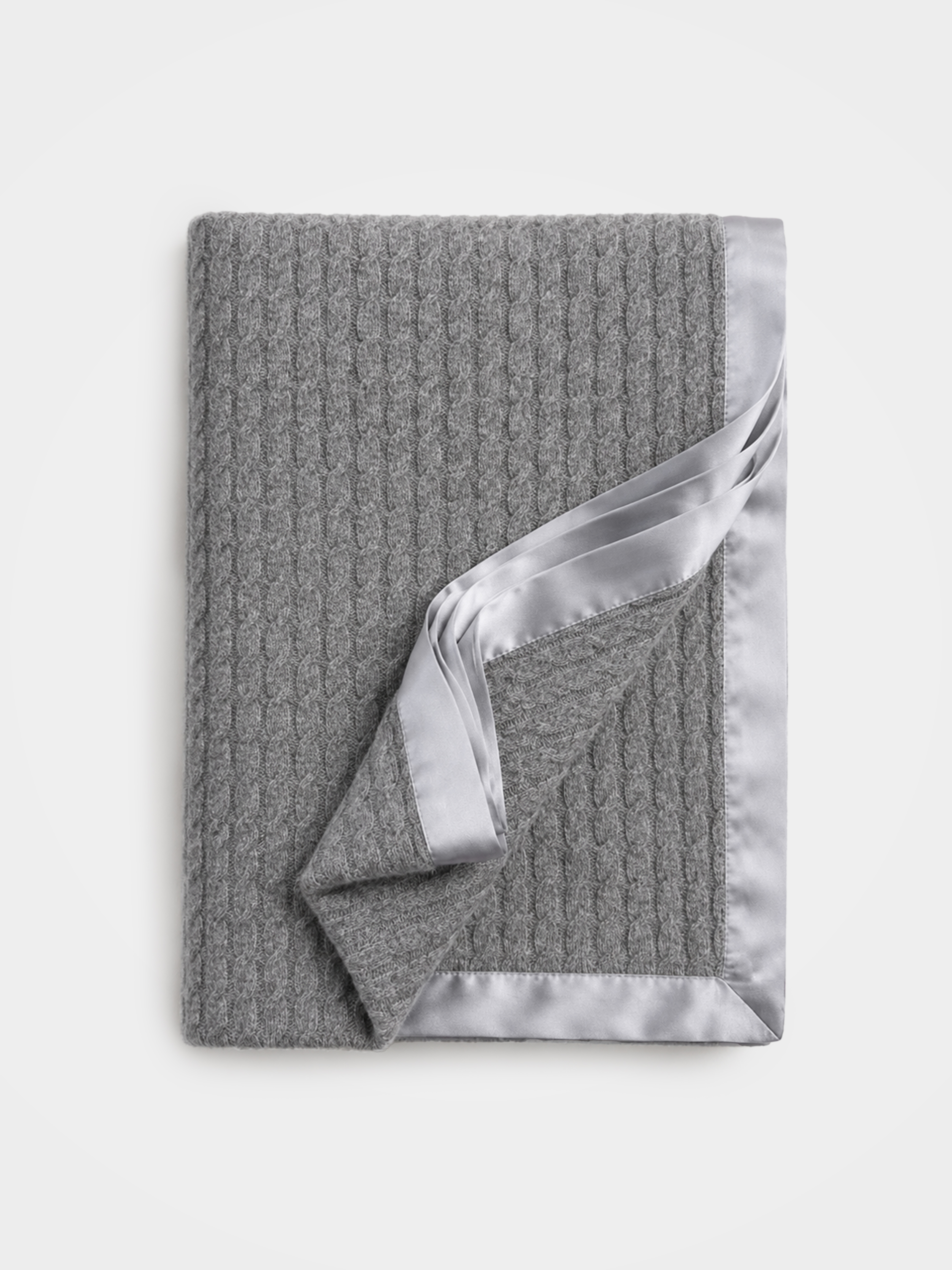 100% Cashmere Cable Knit Blanket with Satin Border