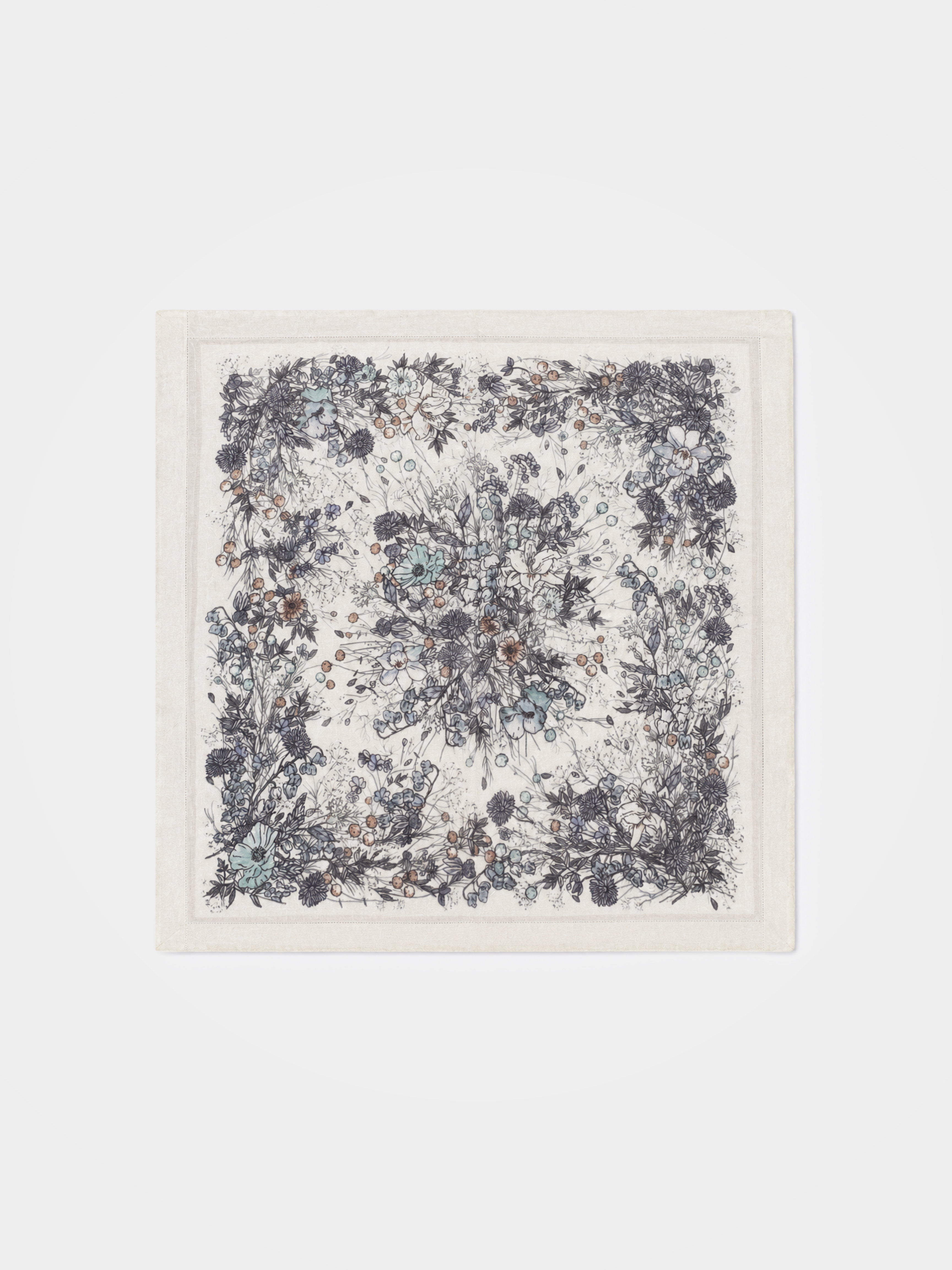 100% Cashmere Ink Floral Print Square Scarf