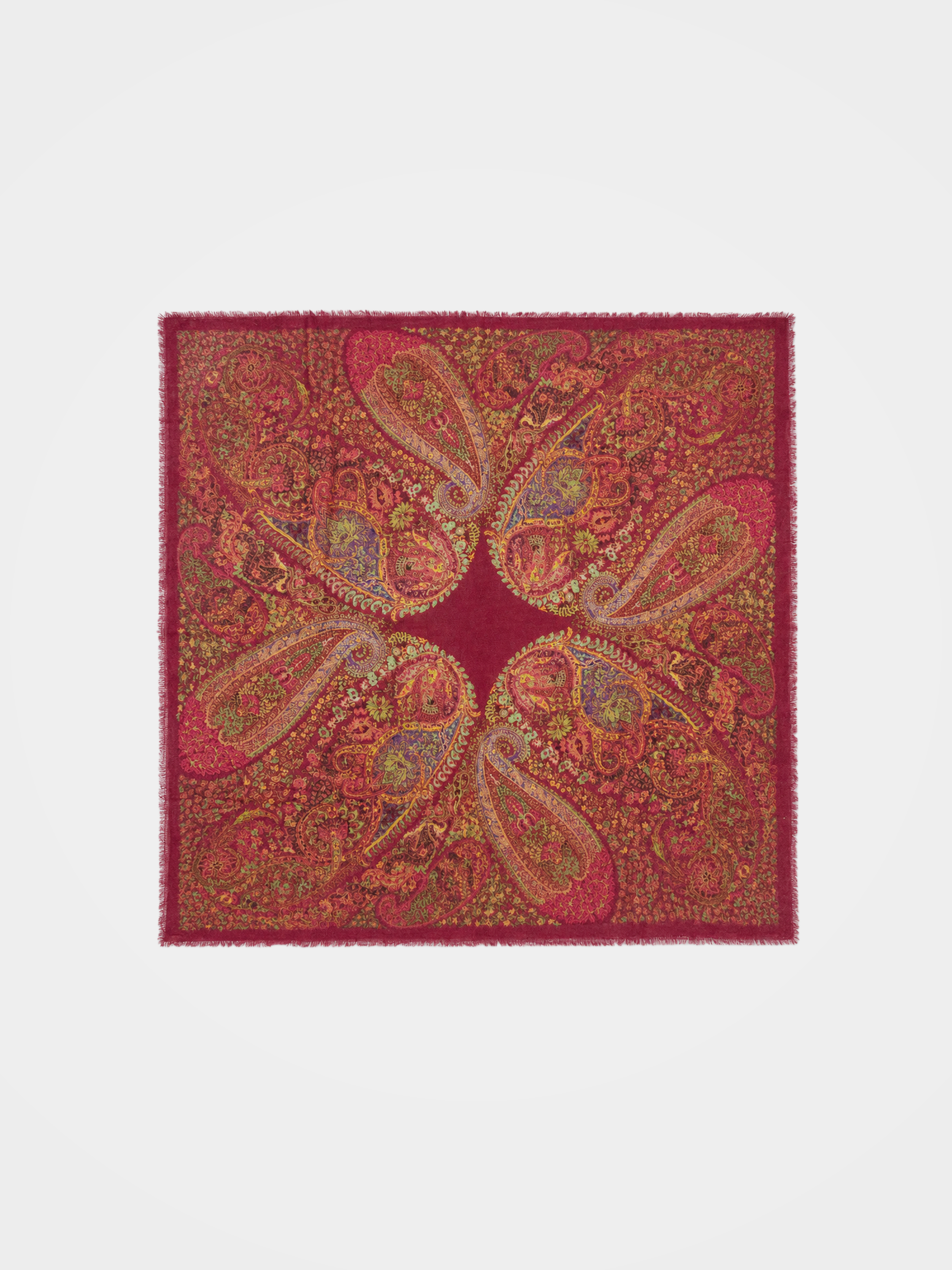 100% Cashmere Paisley Vintage Print Fringe Square Scarf