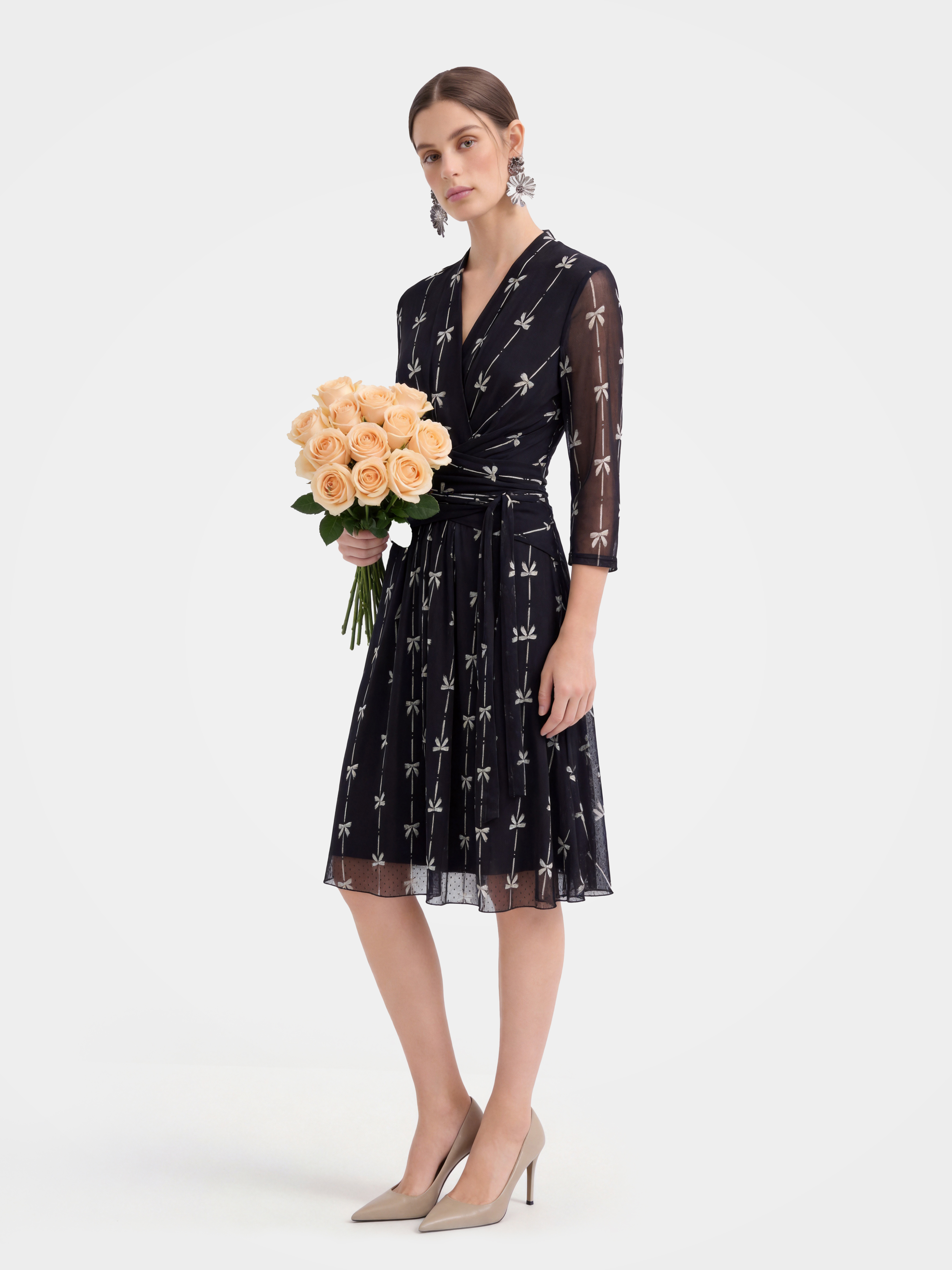 Breathable Mulberry Silk Printed V-Neck Dress