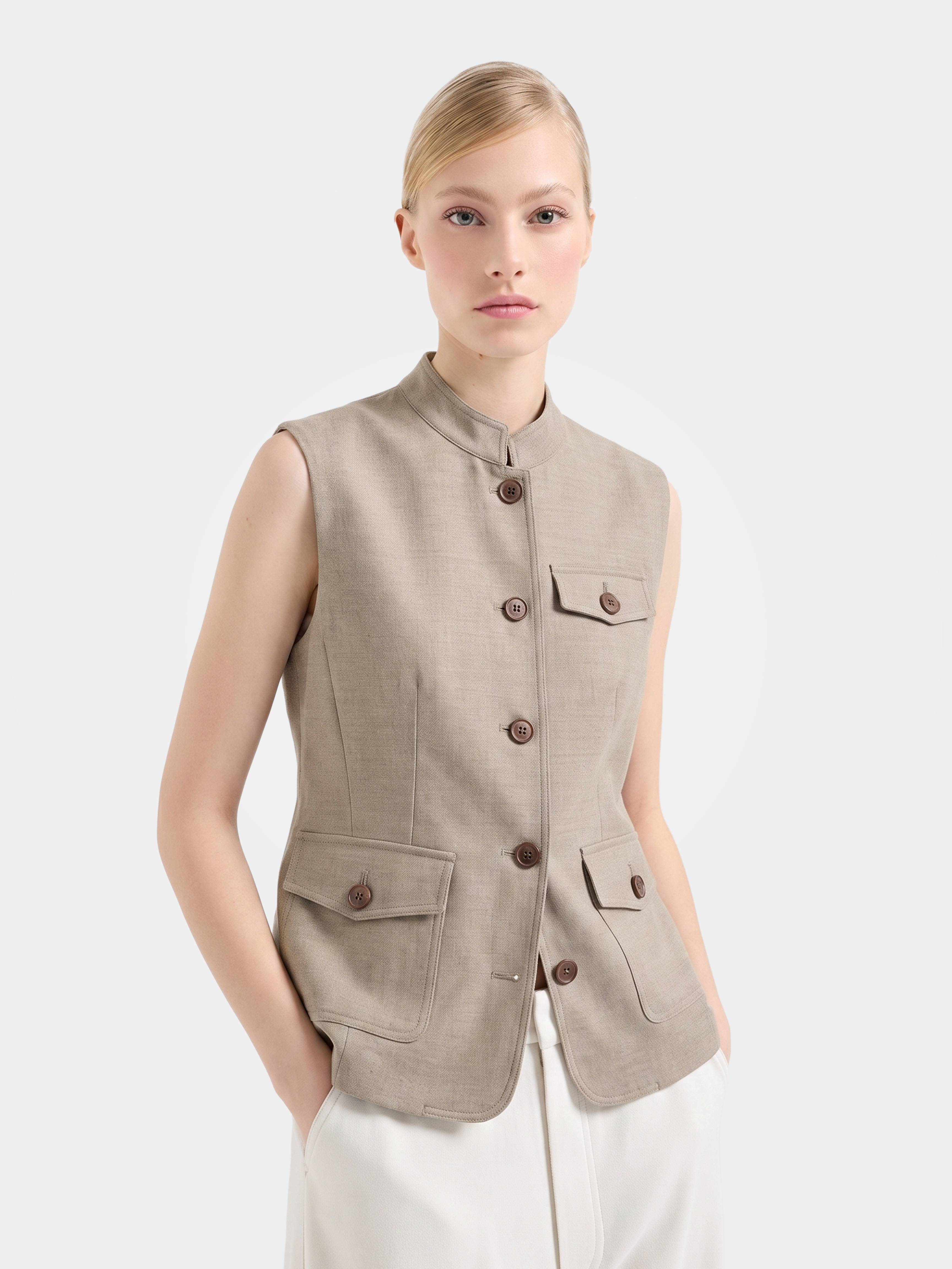 Wool Mock Neck Soft Sleeveless Vest Jacket