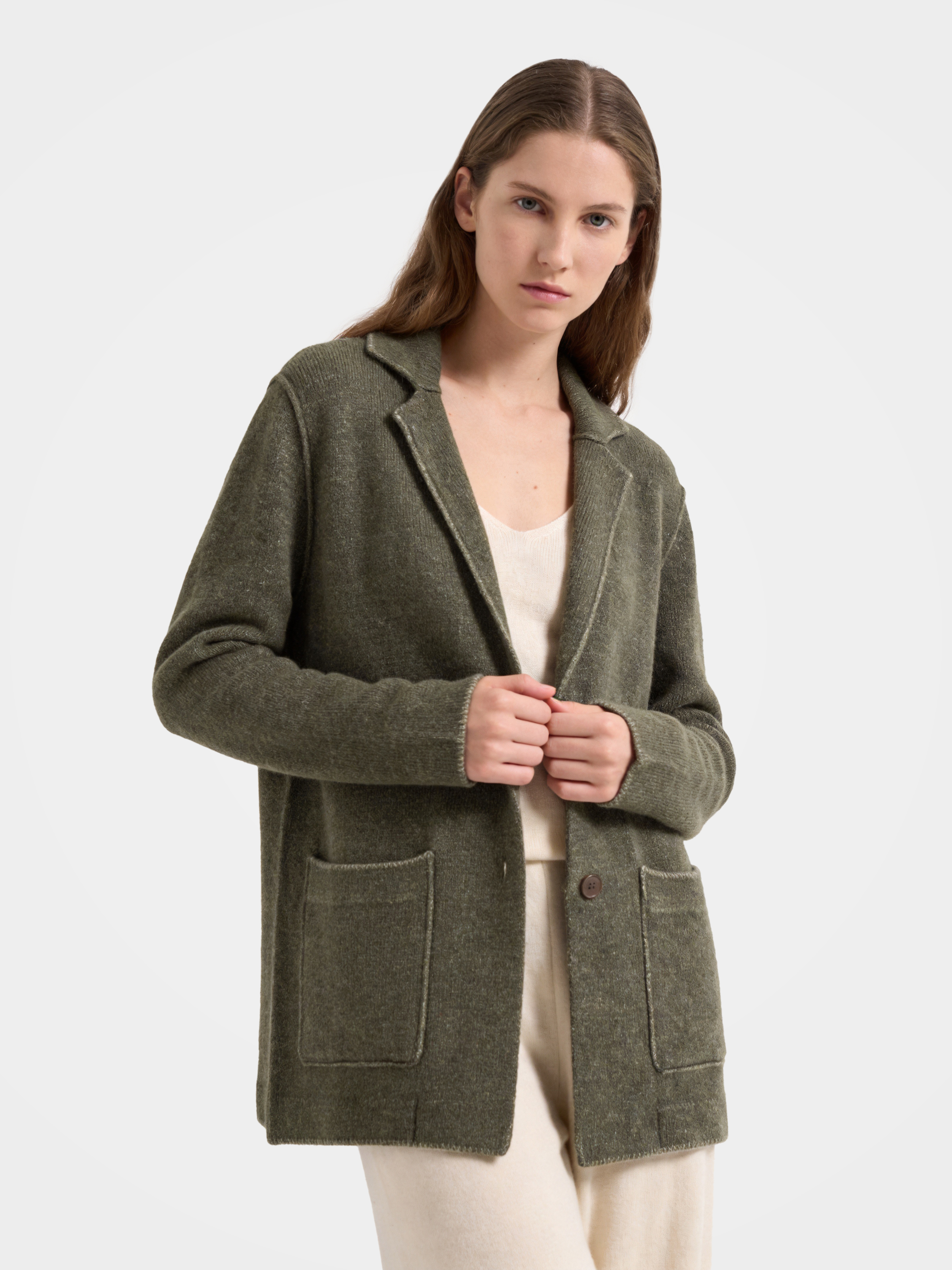 100% Cashmere Collarless Dolman Sleeve Knit Cardigan for Women – Soft Luxury Everyday Layering