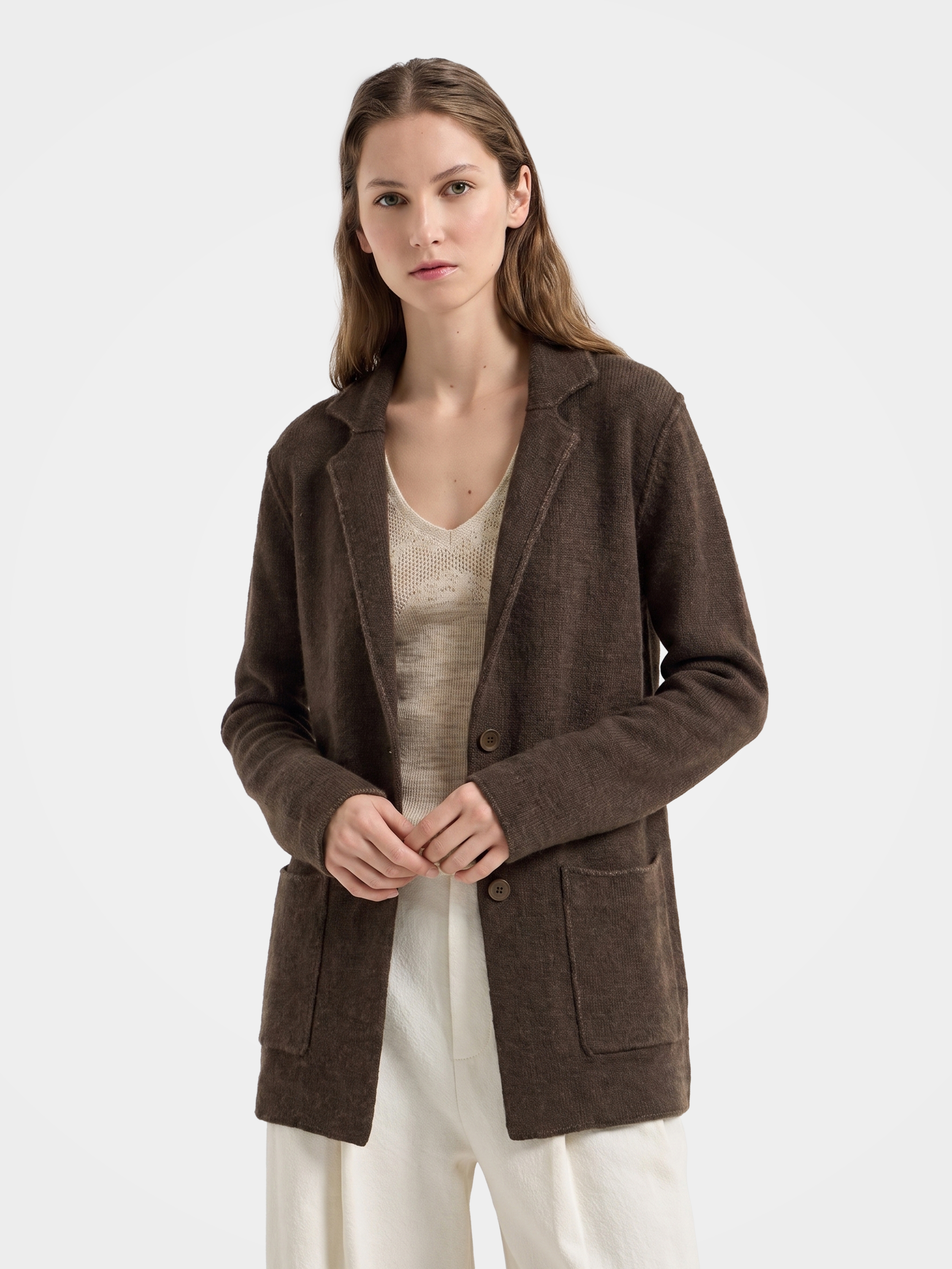 100% Cashmere Collarless Soft Knit Cardigan