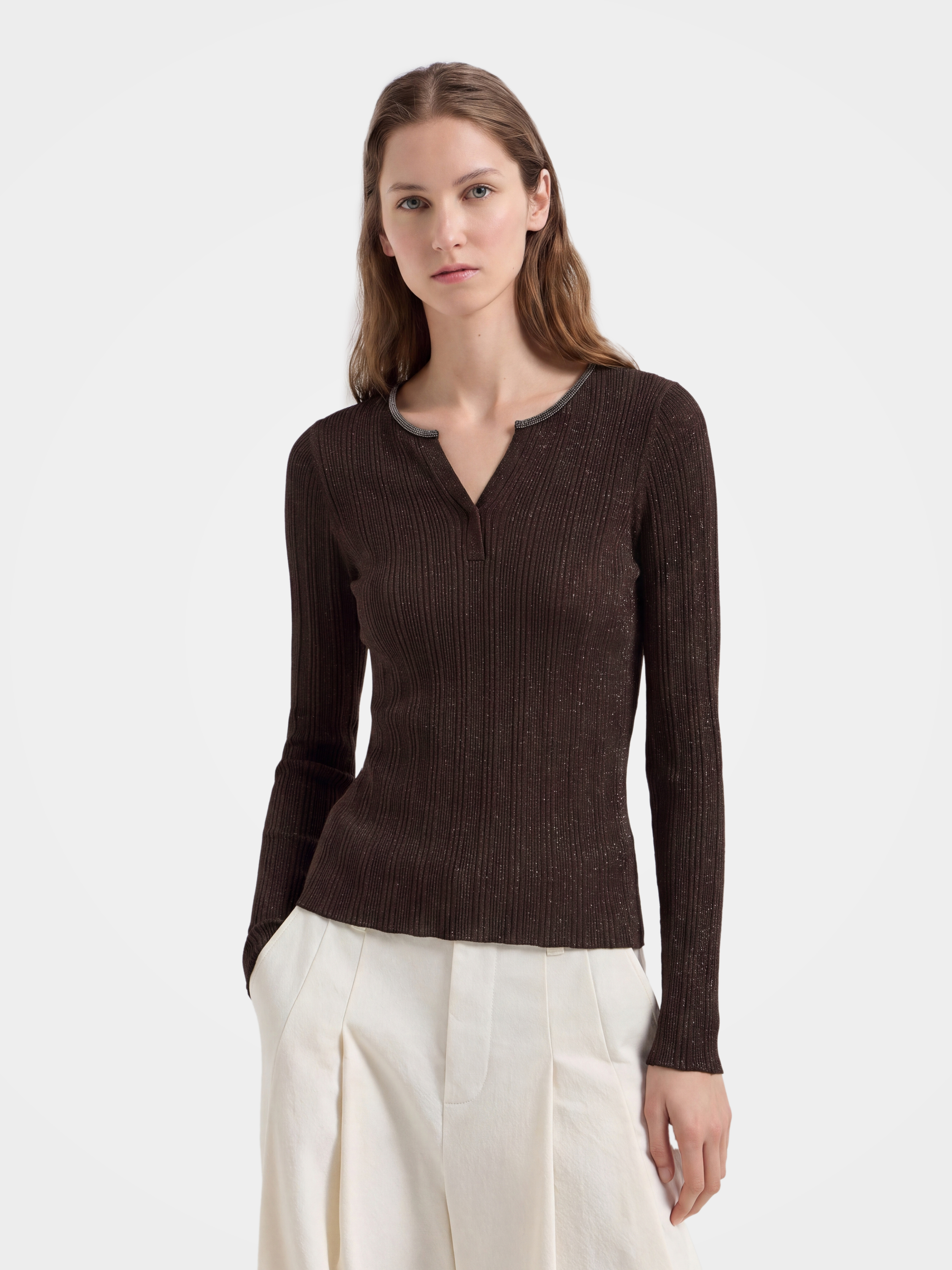 Wool V Neck Sweater Soft Textured Knit Sweater