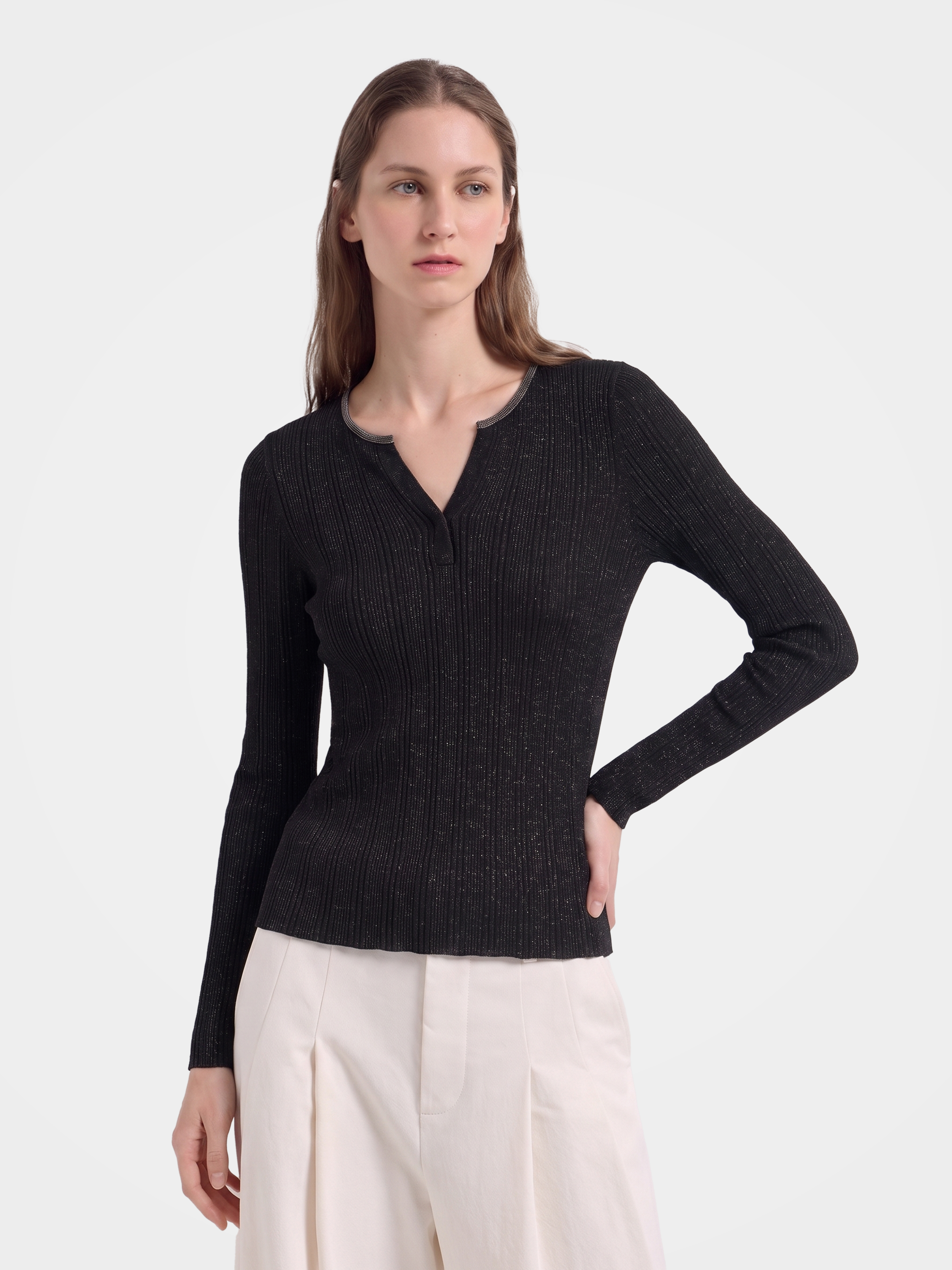 Wool V Neck Sweater Soft Textured Knit Sweater