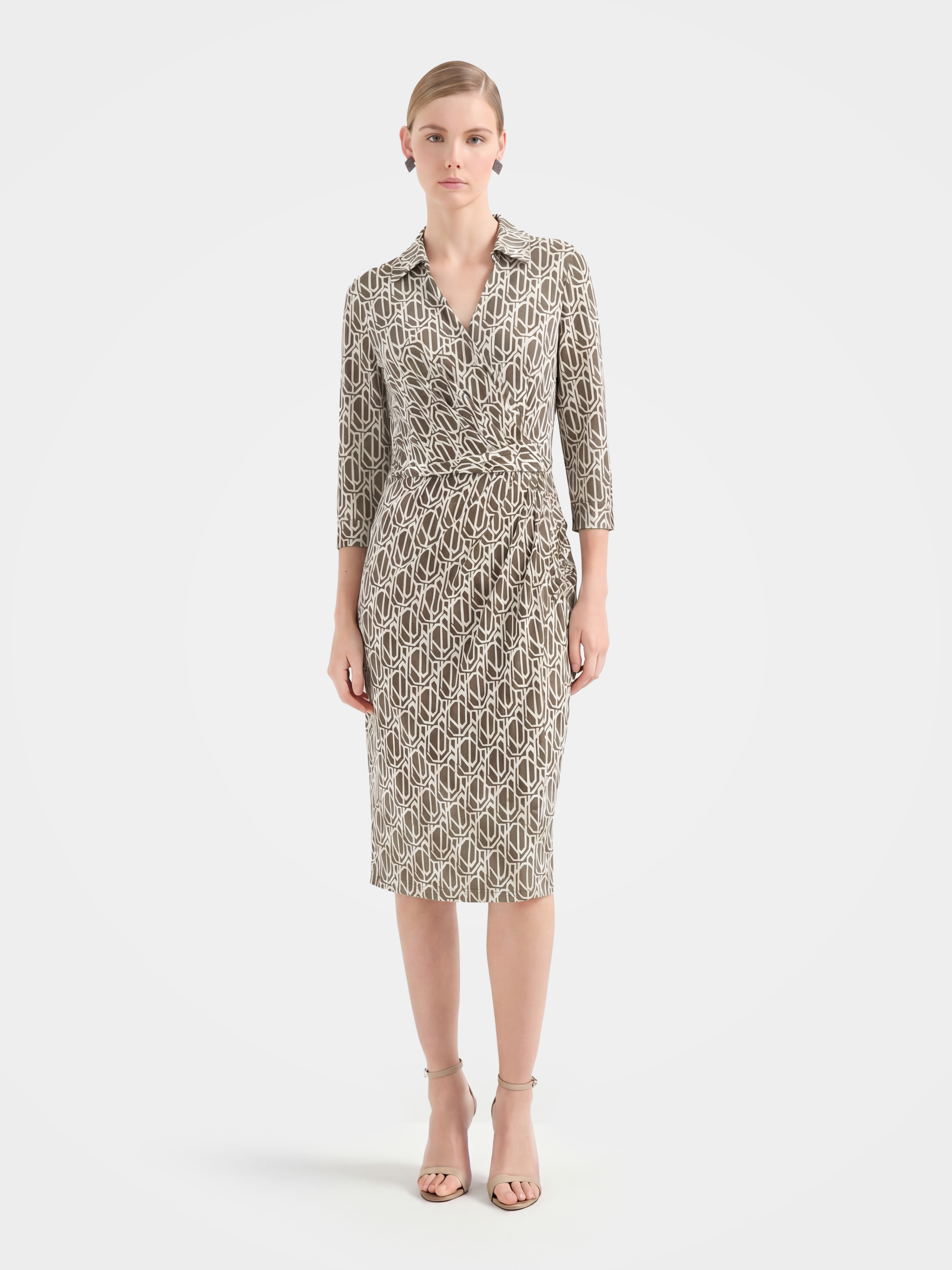 Luxury Mulberry Silk Geometric Wrap Midi Dress