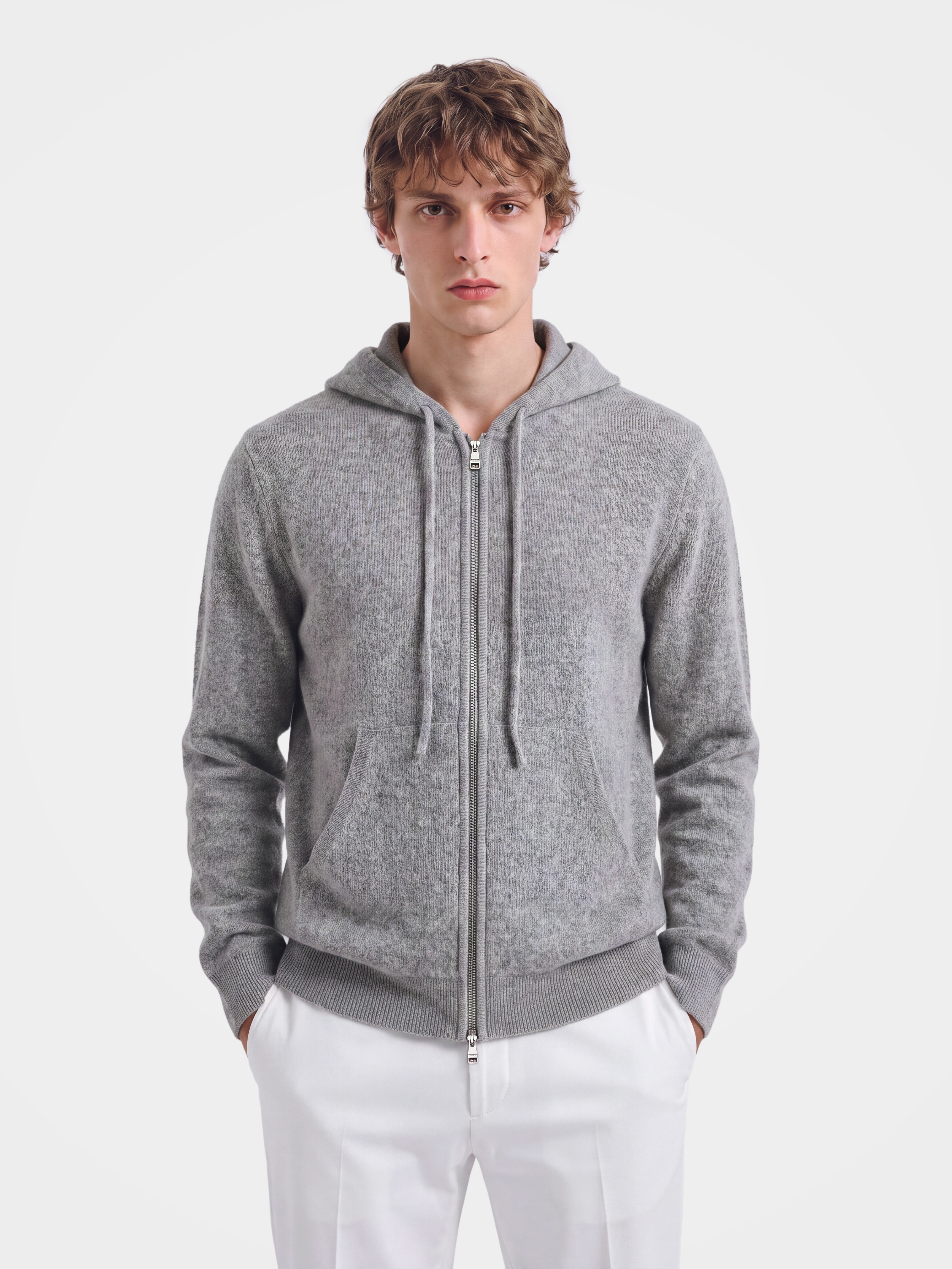 Men's 100% Cashmere Hooded Full-Zip Sweater Cardigan - Lightweight Soft Luxury Knitwear