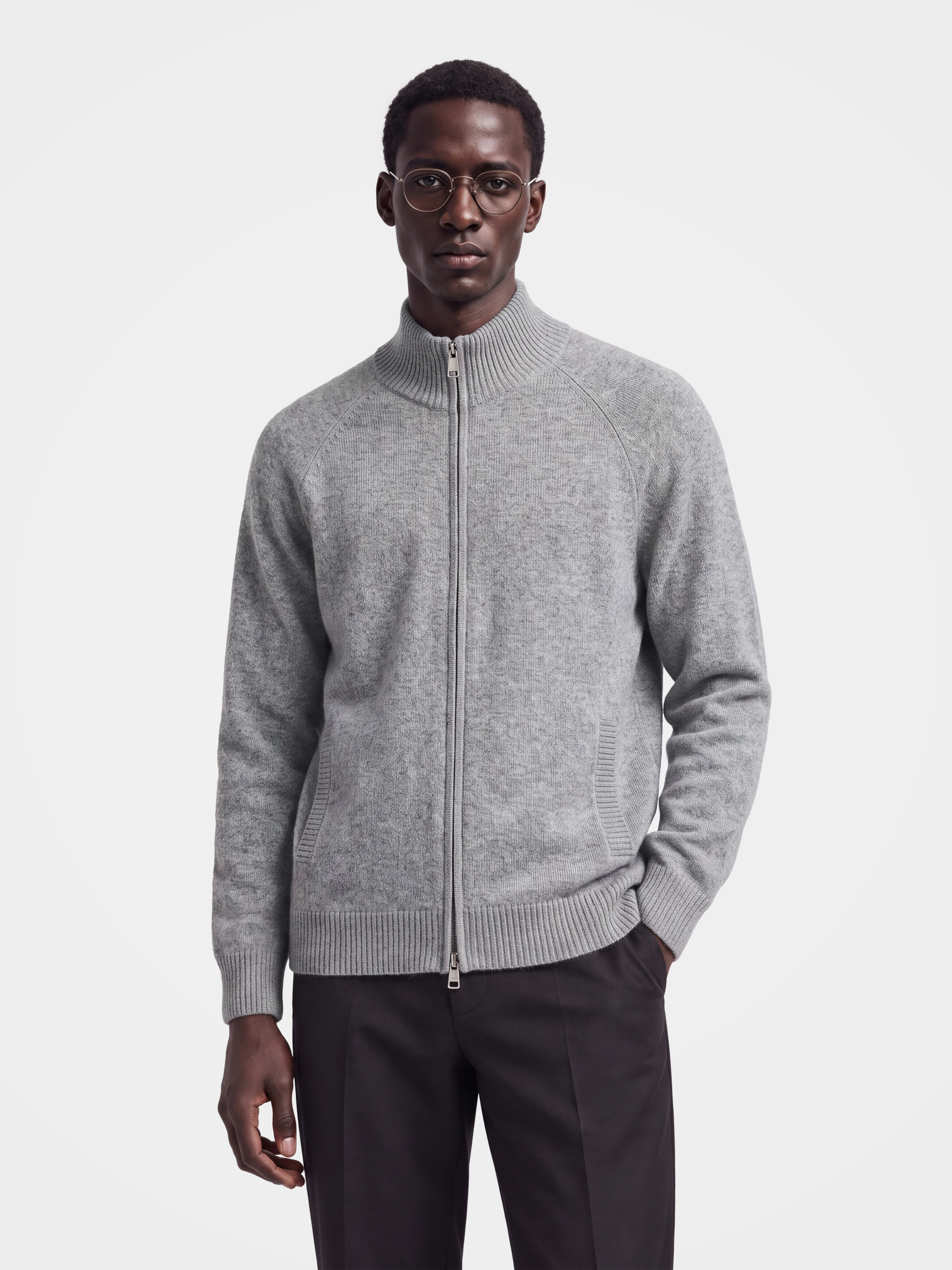 Pre-Order | Men's 100% Cashmere Mock Neck Zip Knit Cardigan (10-14 Business Days)