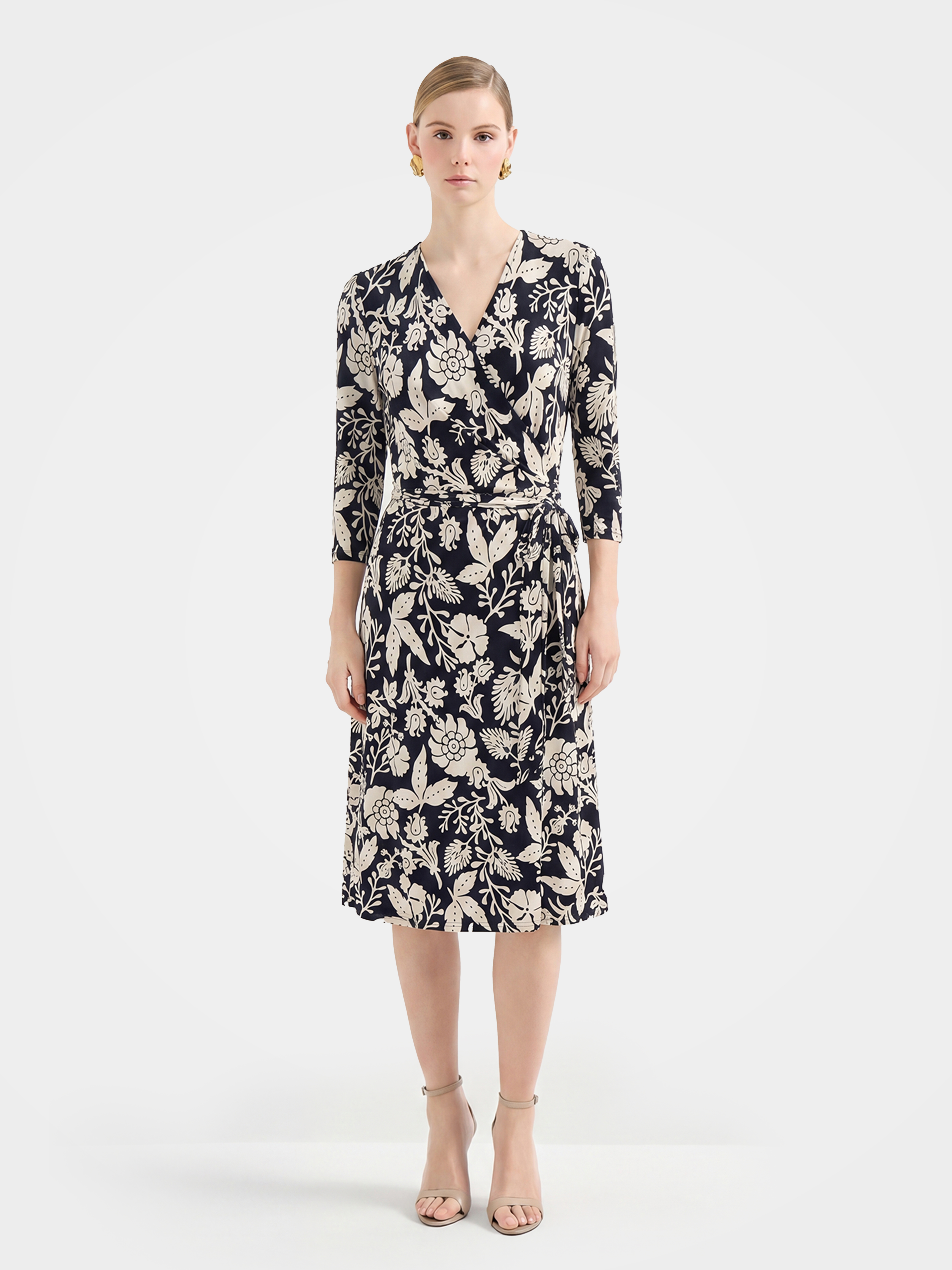 Elegant Mulberry Silk Floral Print Wrap Dress