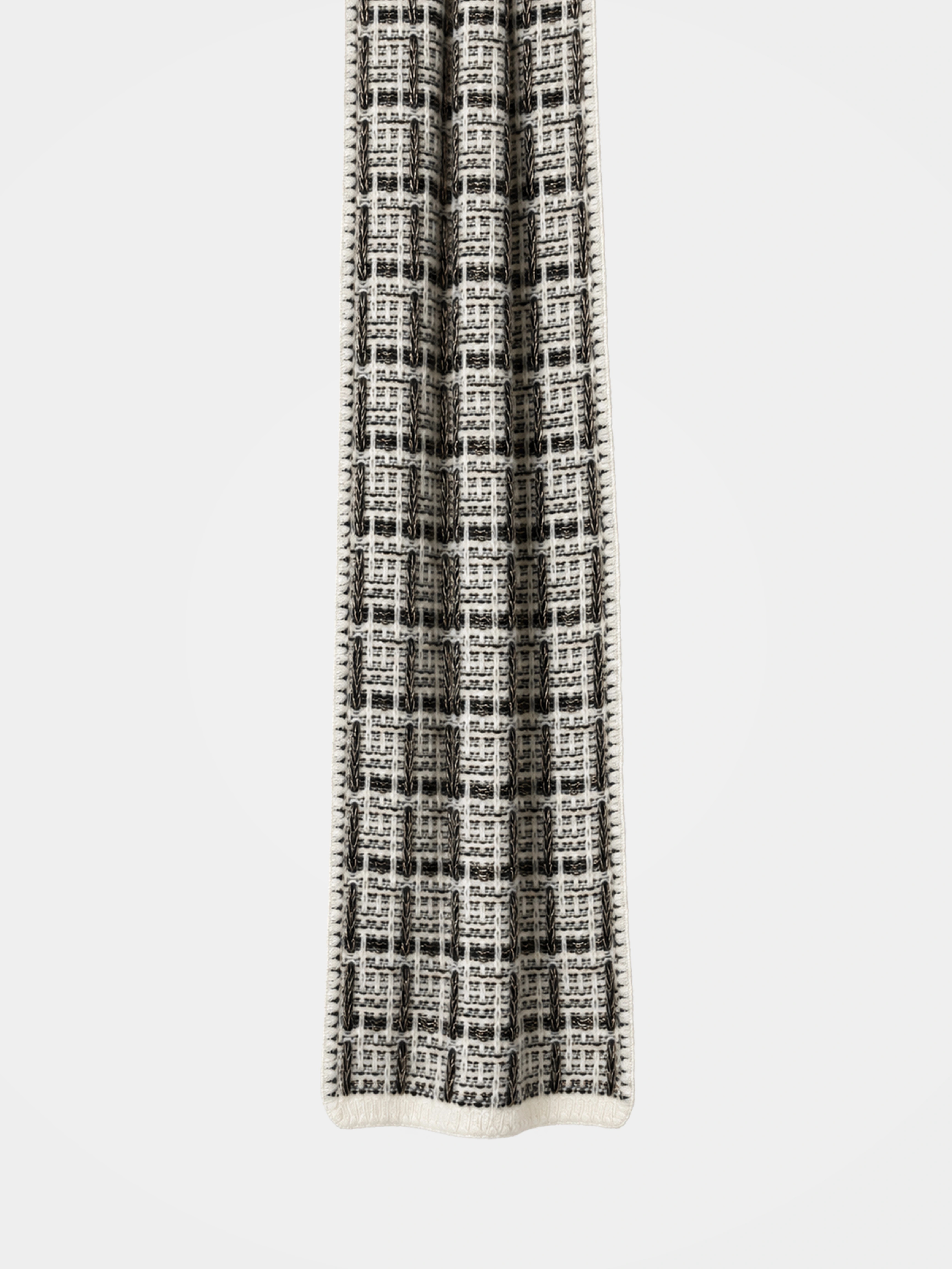100% Cashmere Textured Houndstooth Tweed-Inspired Long Scarf