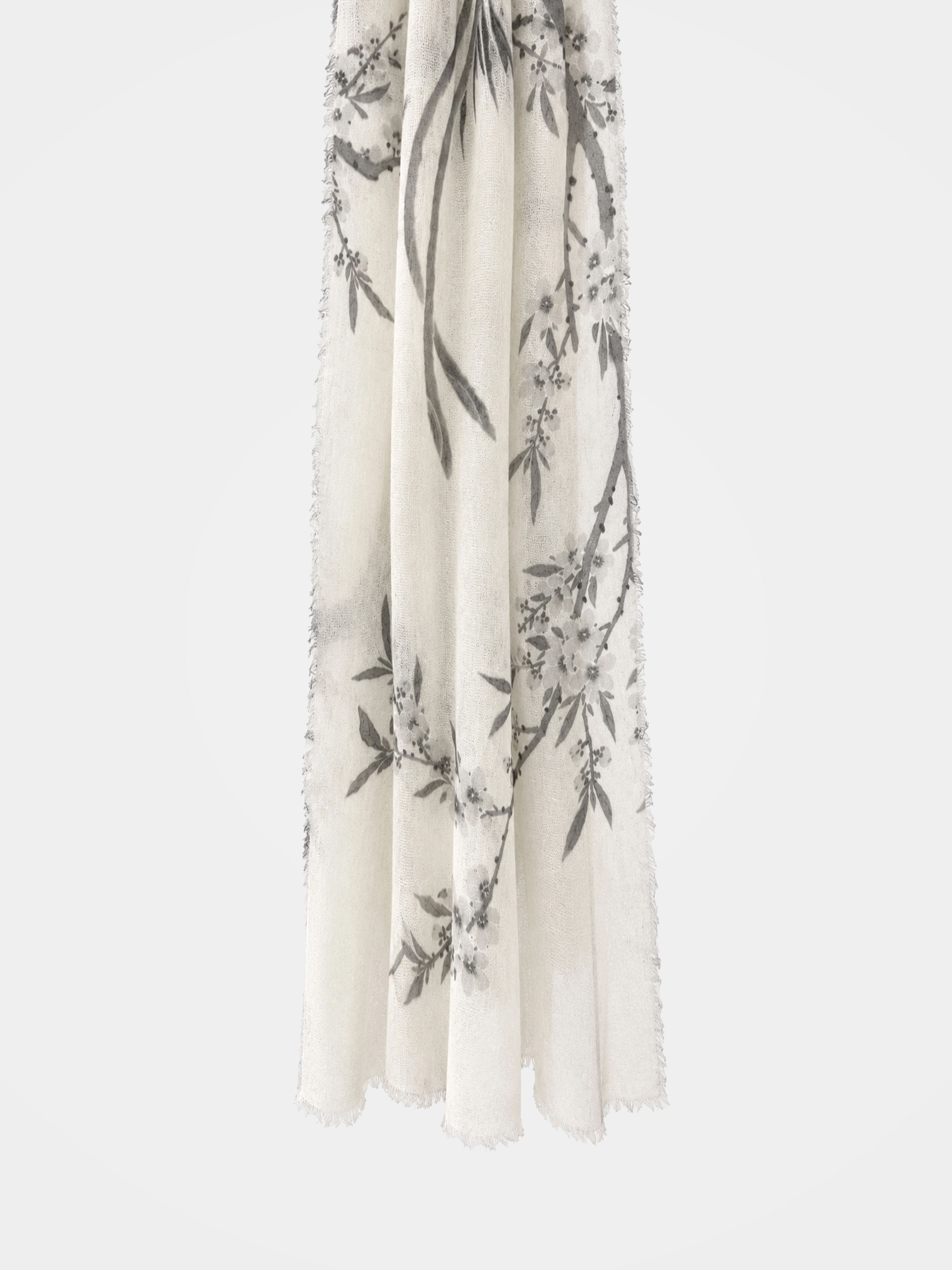 100% Cashmere Textured Branch Landscape Long Scarf