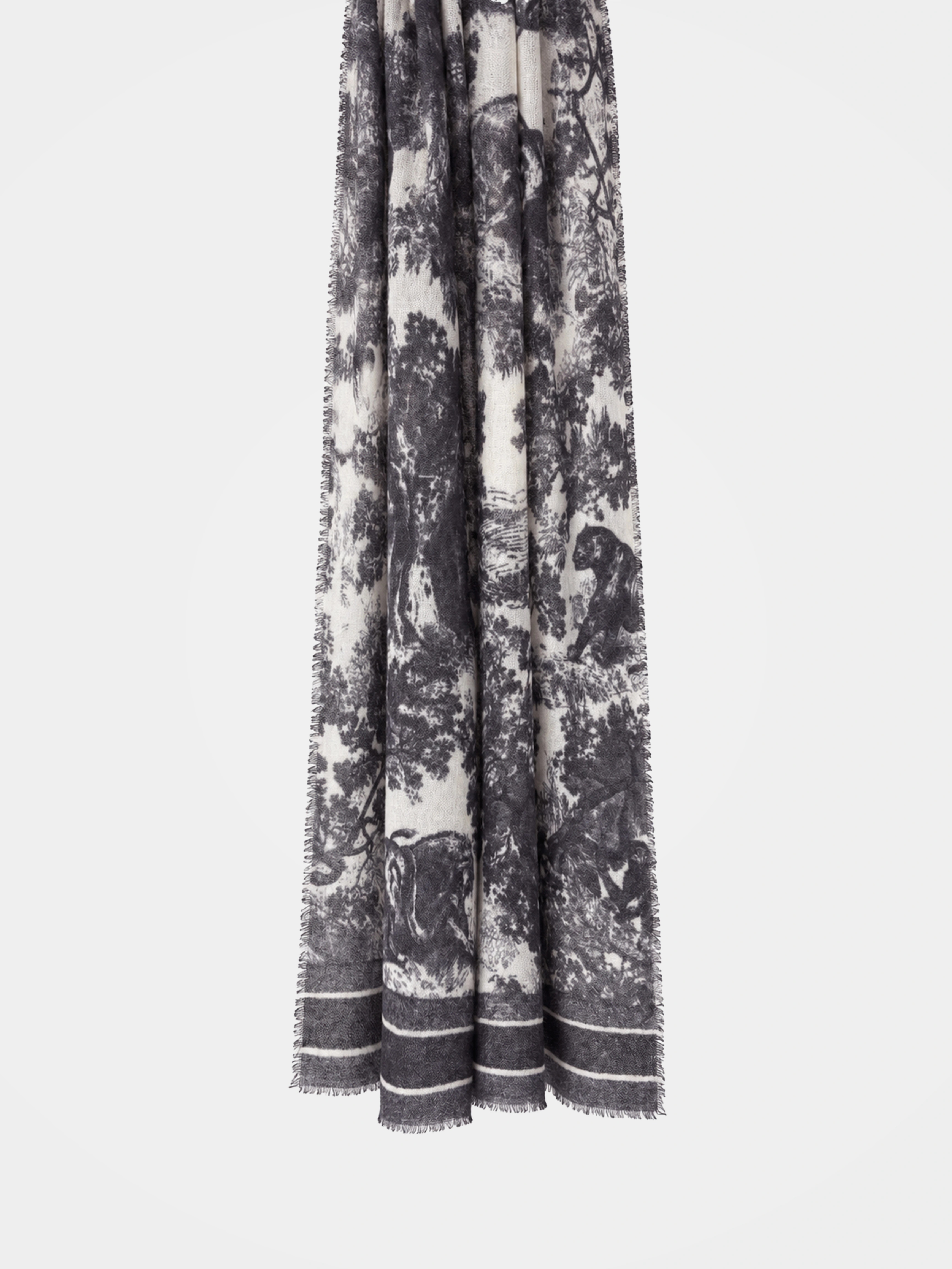 100% Cashmere Textured Ink Floral Long Scarf