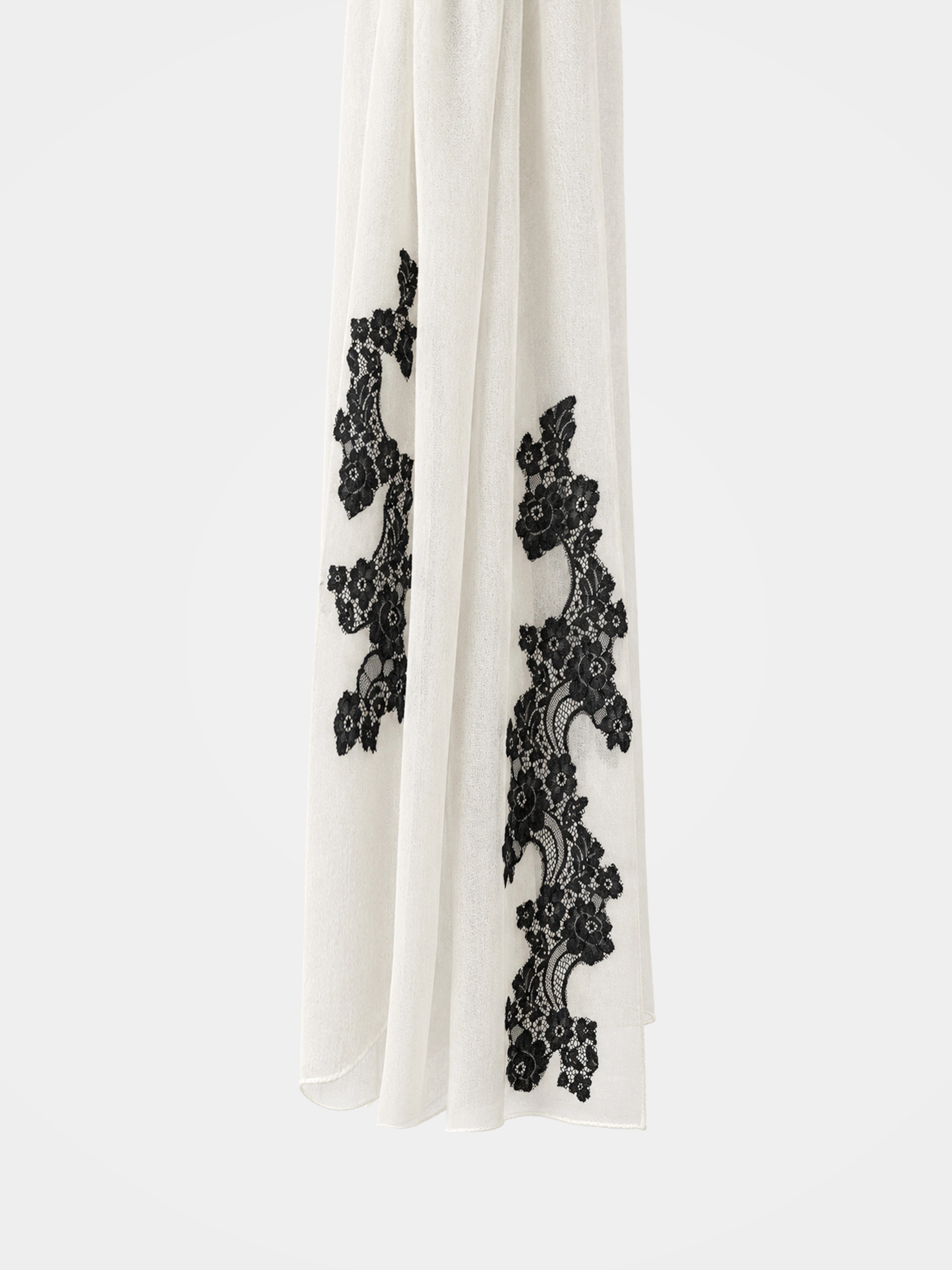 100% Cashmere Textured Lace Floral Long Scarf