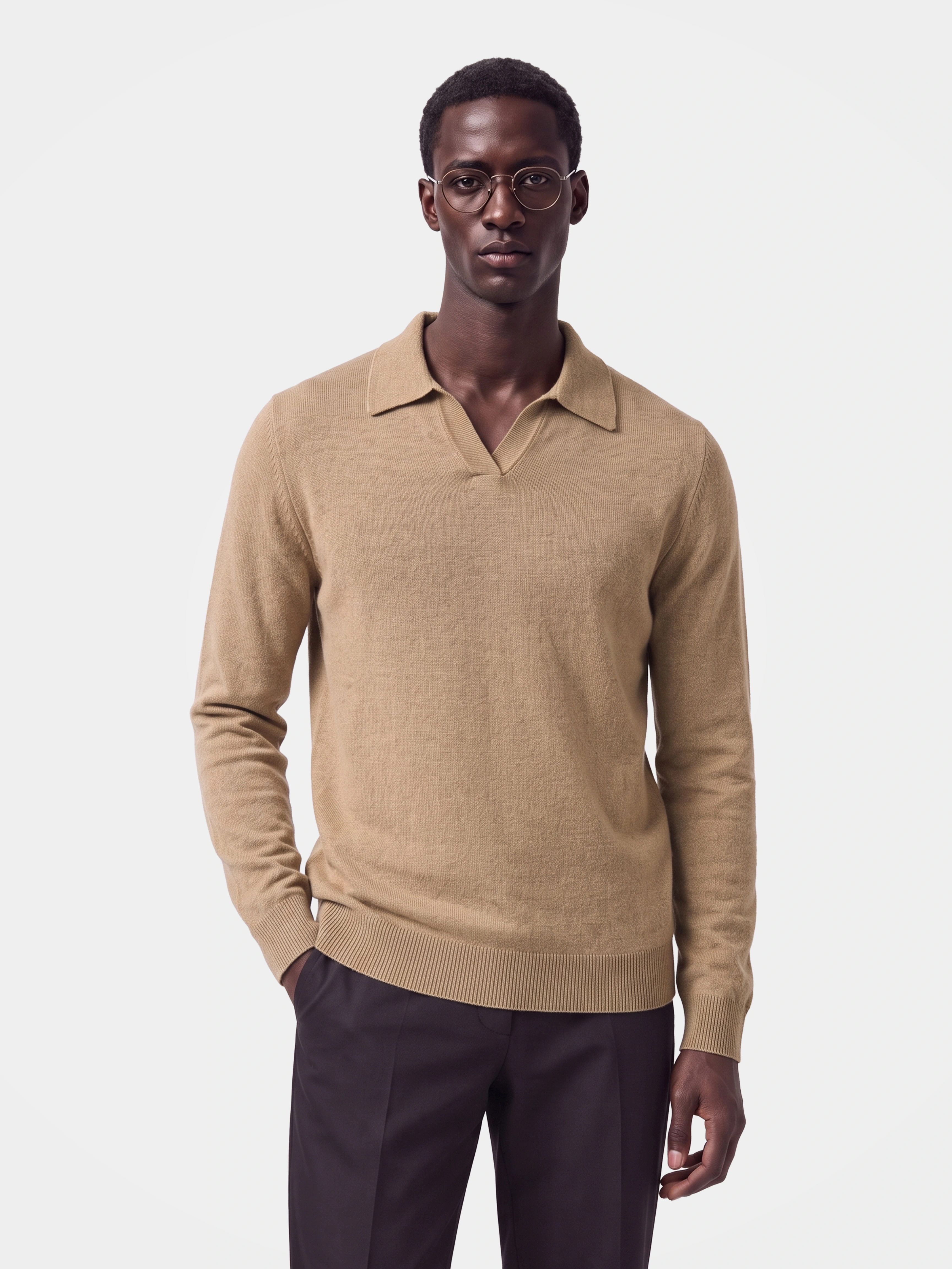 Men's 100% Wool Johnny Collar Textured Knit Sweater - Soft Luxury Pullover