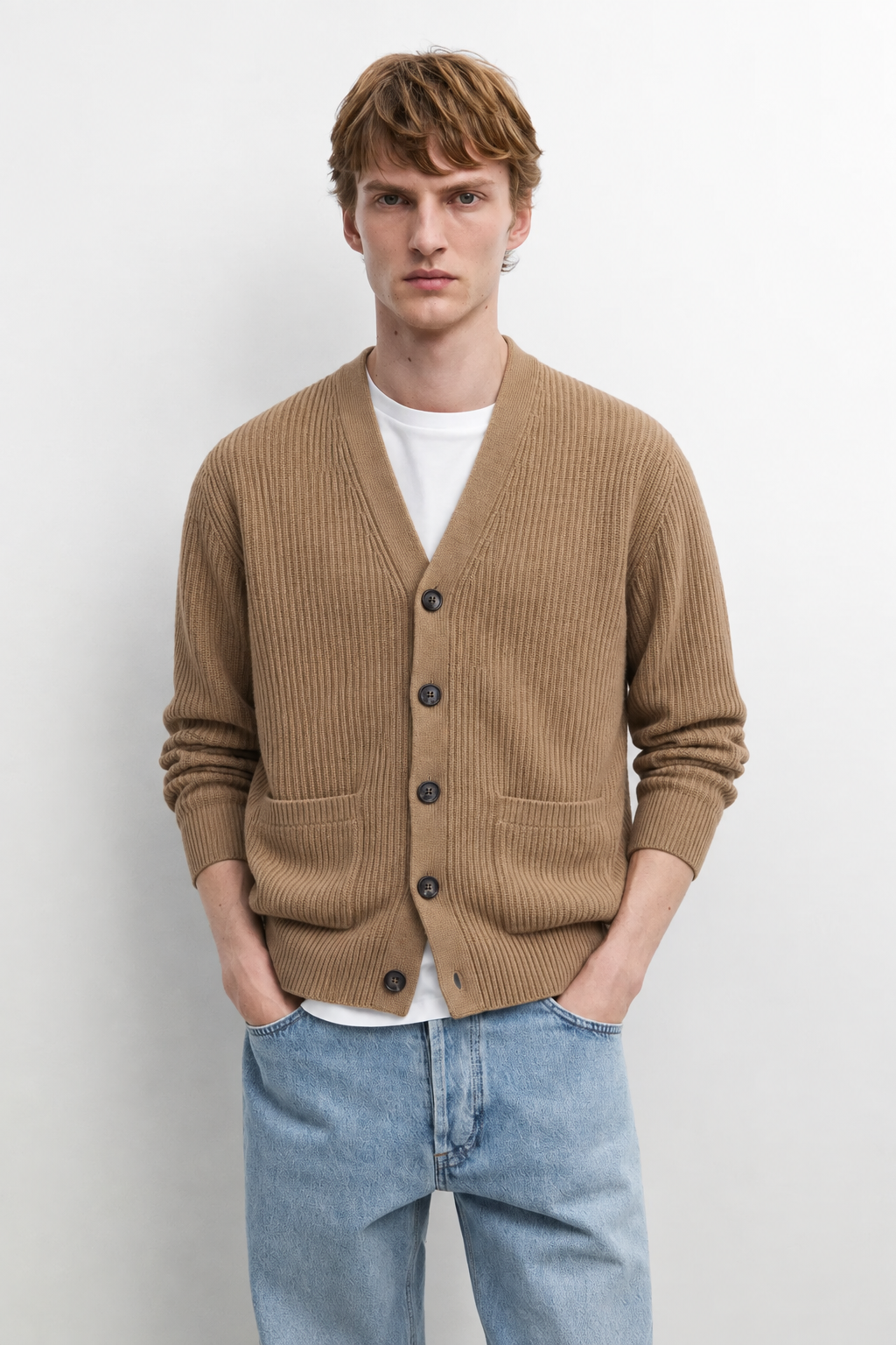 Men's 100% Cashmere V-Neck Button Front Cardigan
