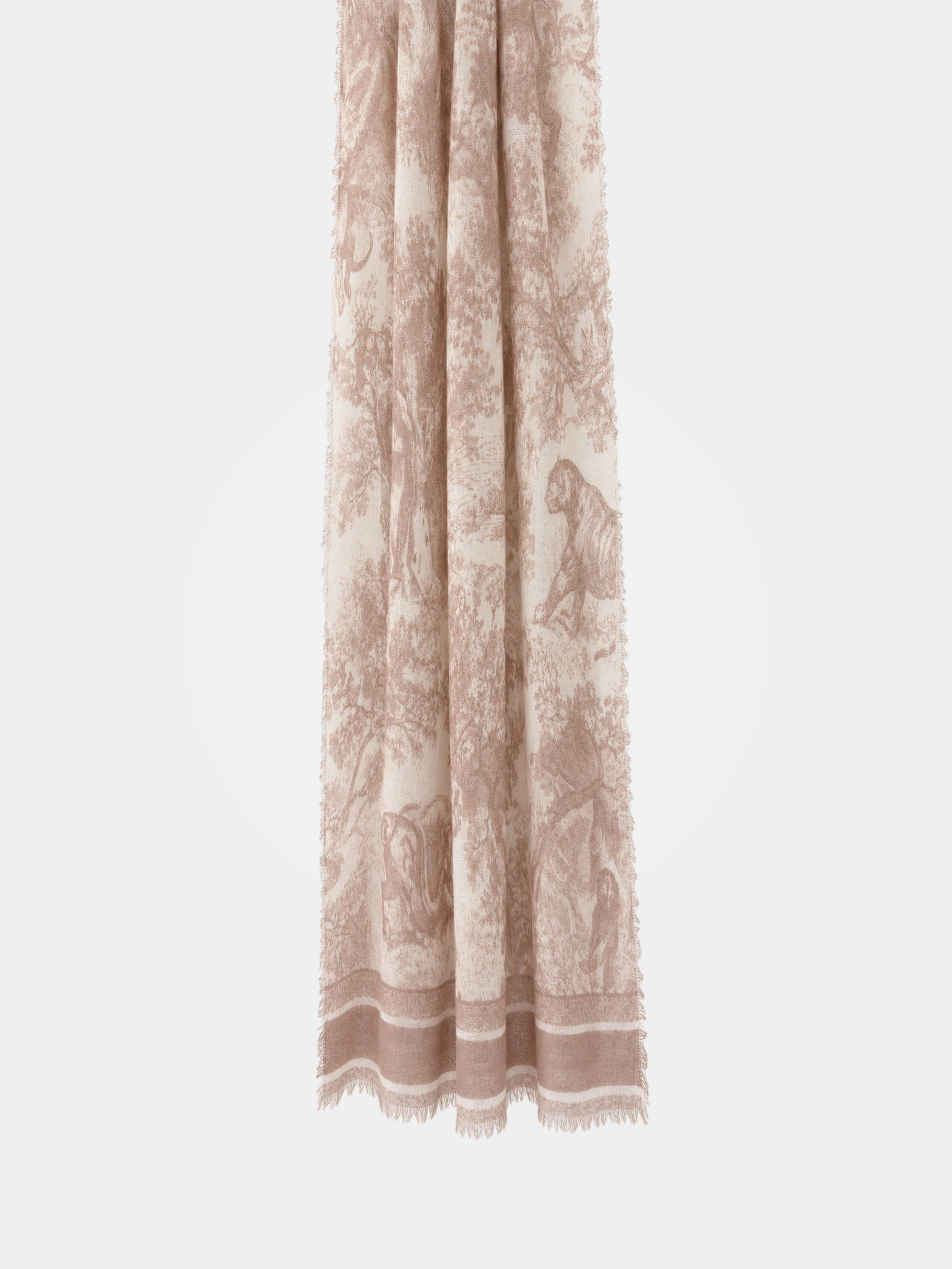100% Cashmere Textured Scenery Animal Tassel Long Scarf