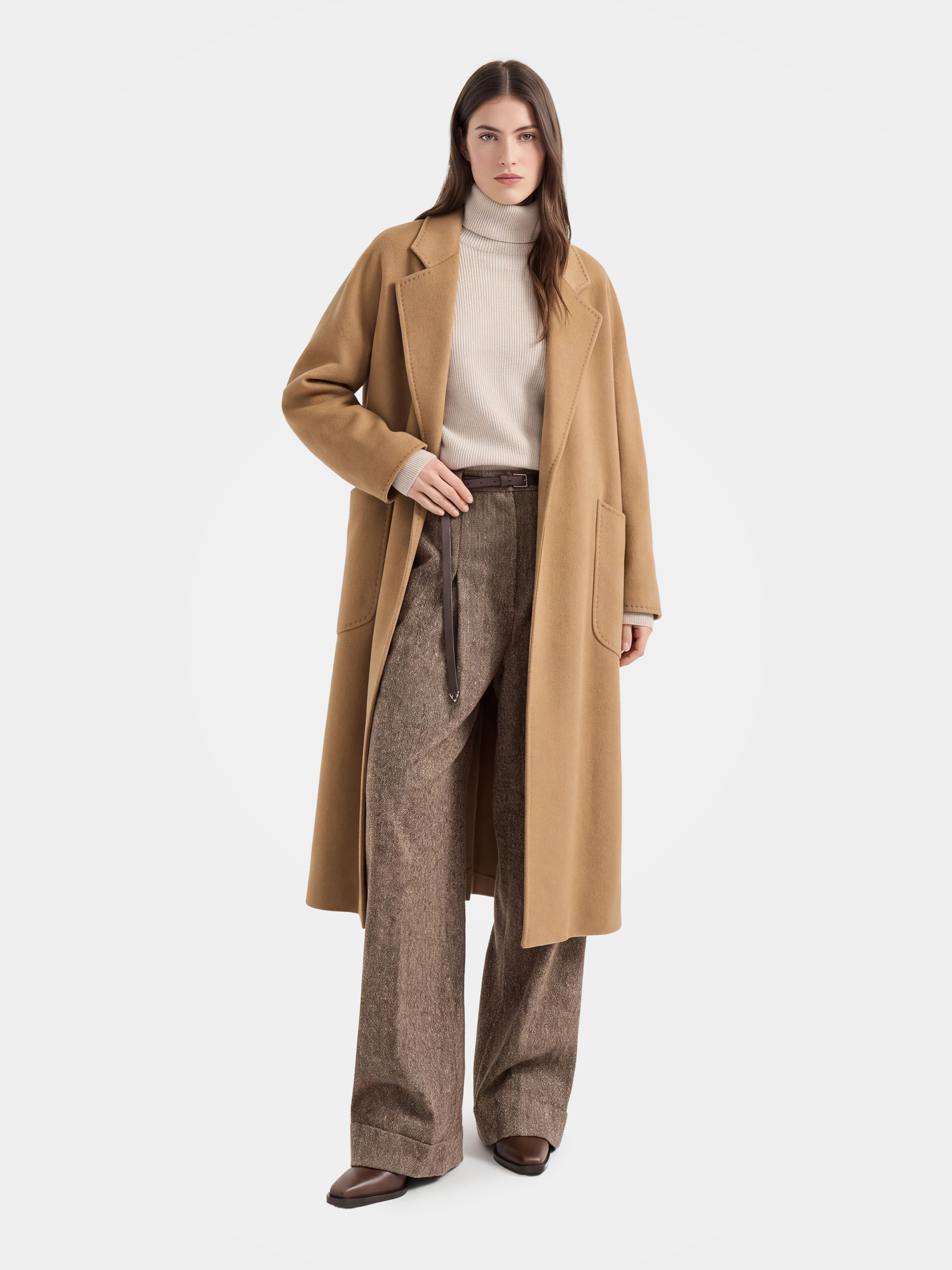 Wool Long Wool Blend Coat Open Front Longline Relaxed Fit Lapels bathrobe
