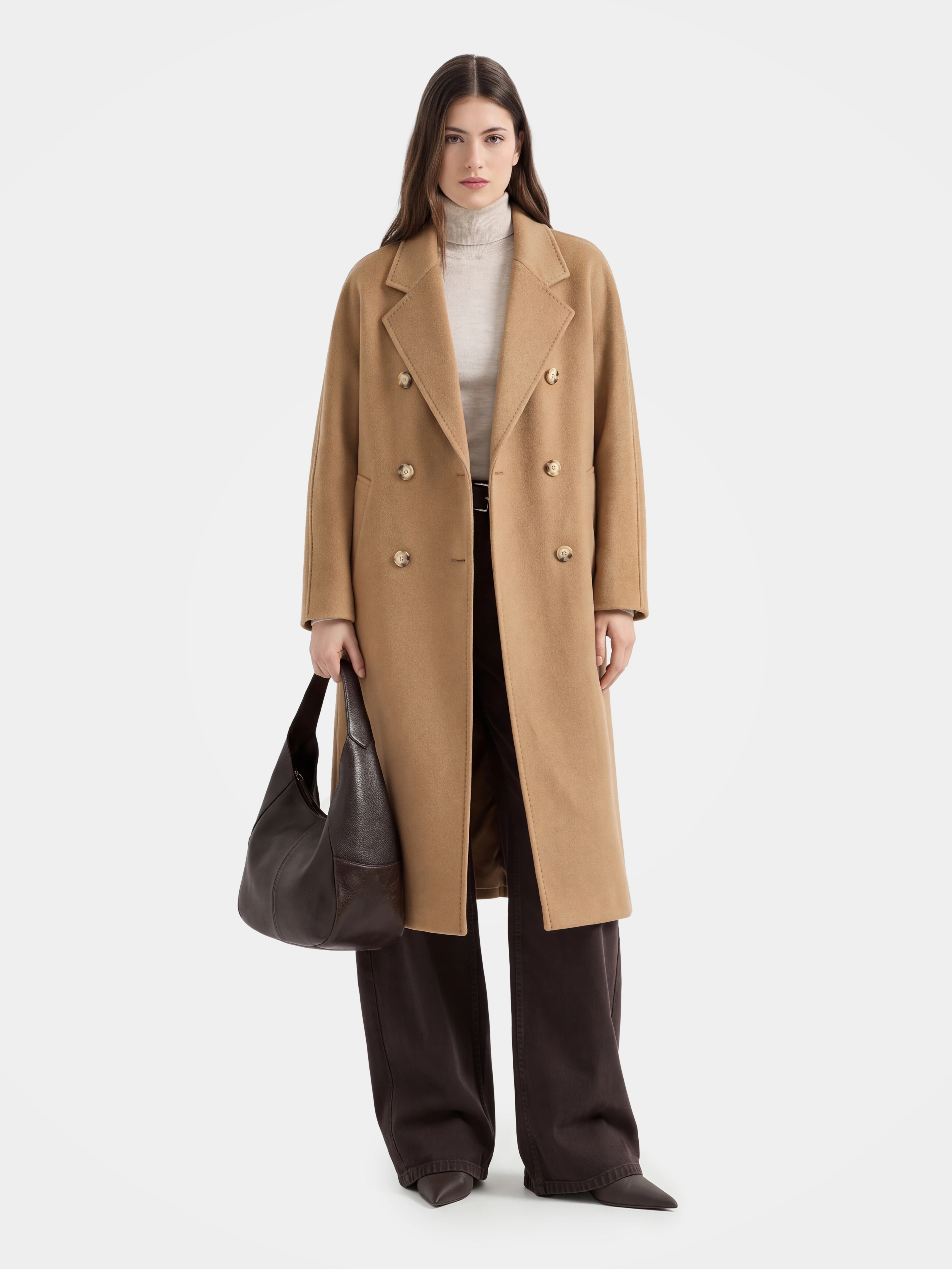 Wool Double Breasted Long Coat, Notched Lapel Tailored Overcoat