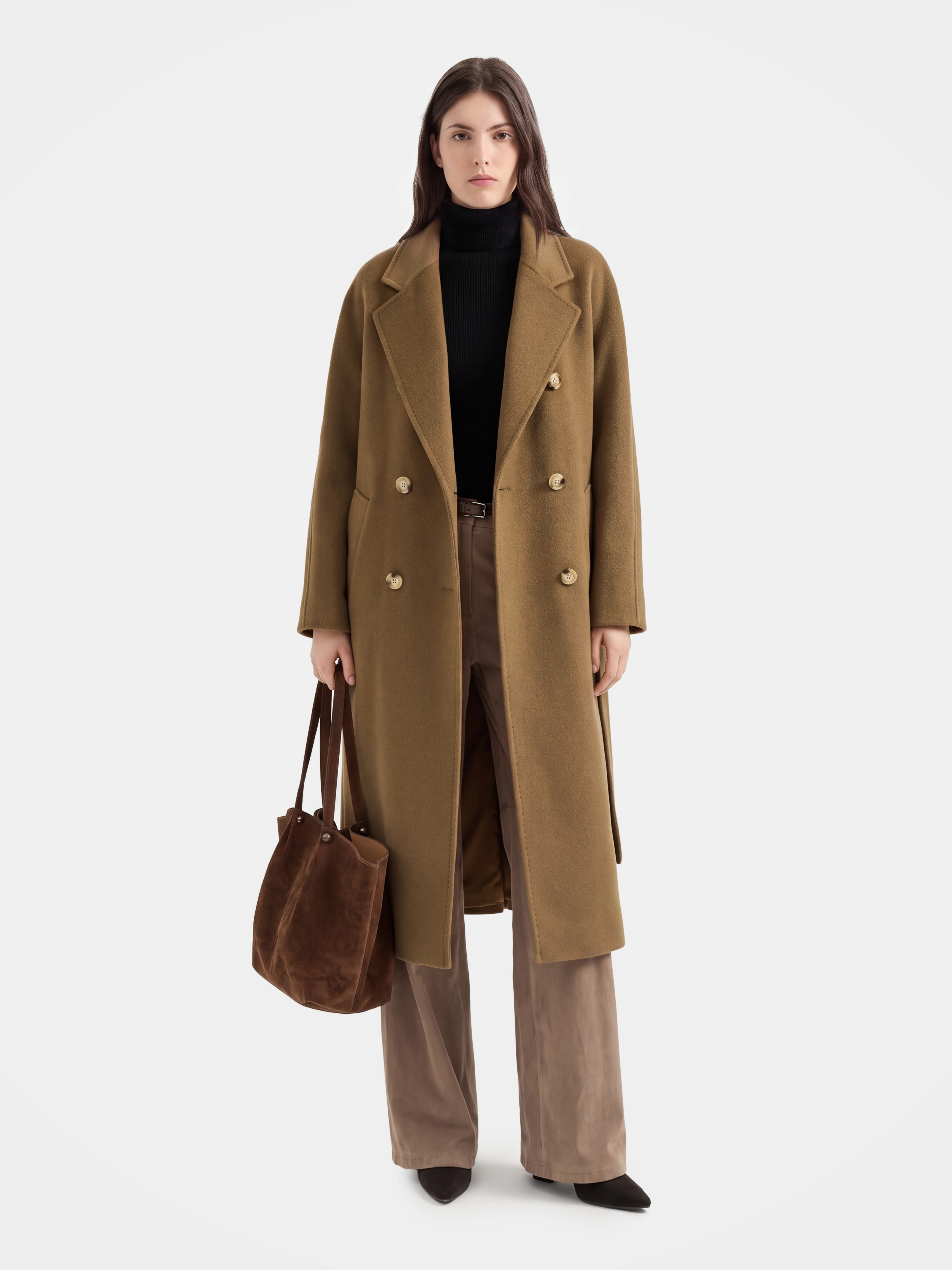 Wool Blend Button Front Belted Jacket for Women - Refined Tailored Everyday Outerwear