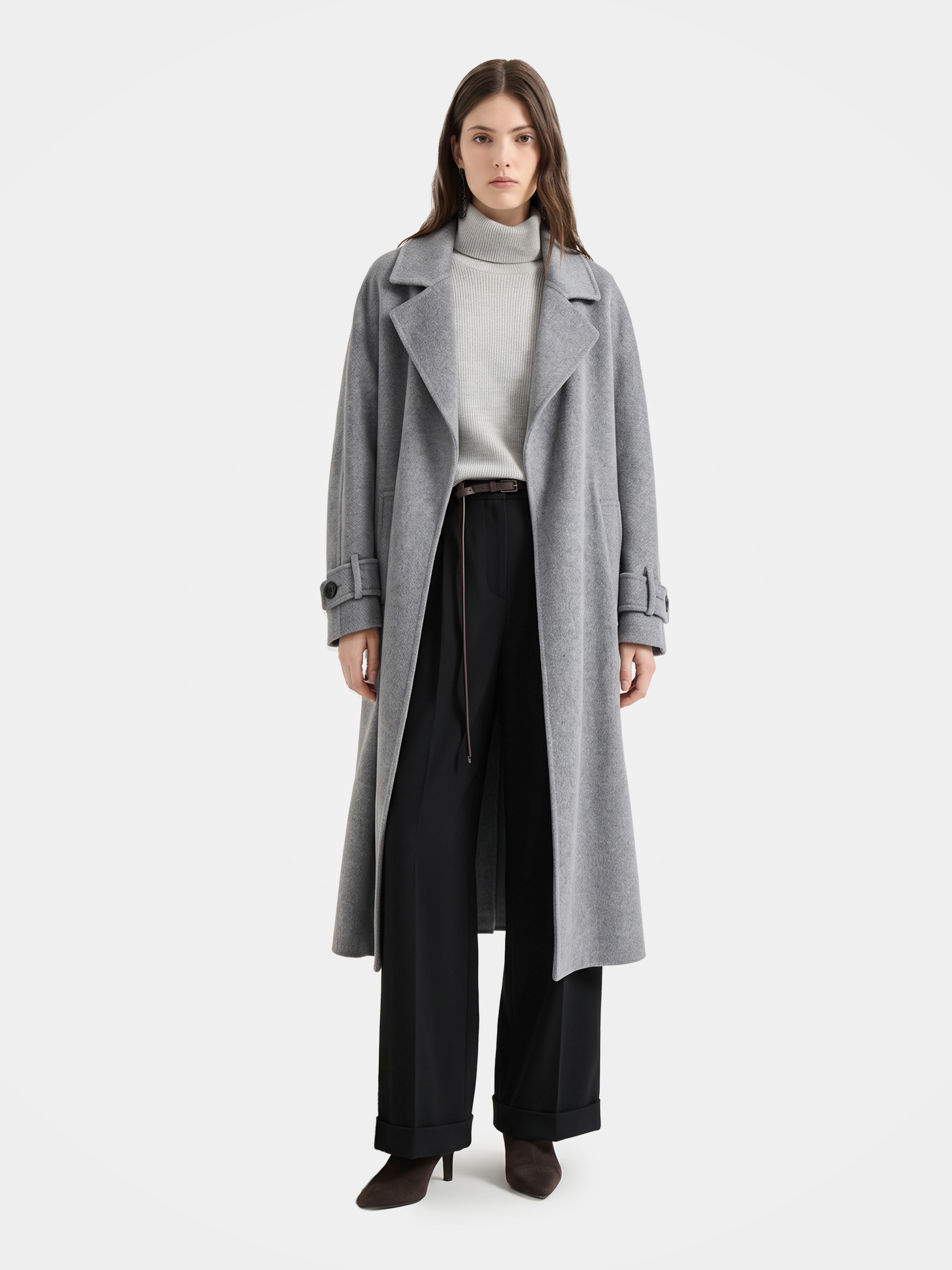 100% Cashmere Blend Long Coat Double-Breasted Lapel Overcoat