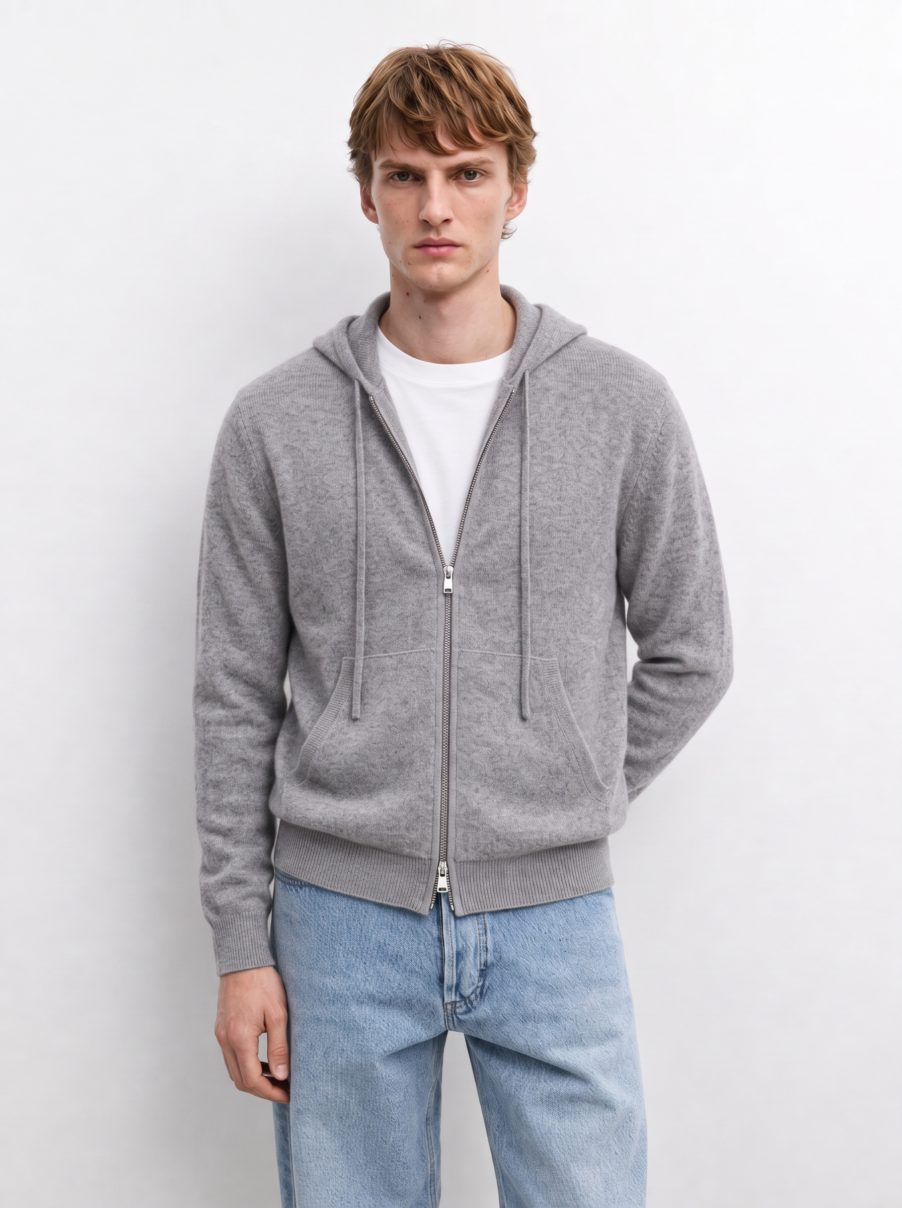 Men's 100% Cashmere Hooded Full-Zip Cardigan