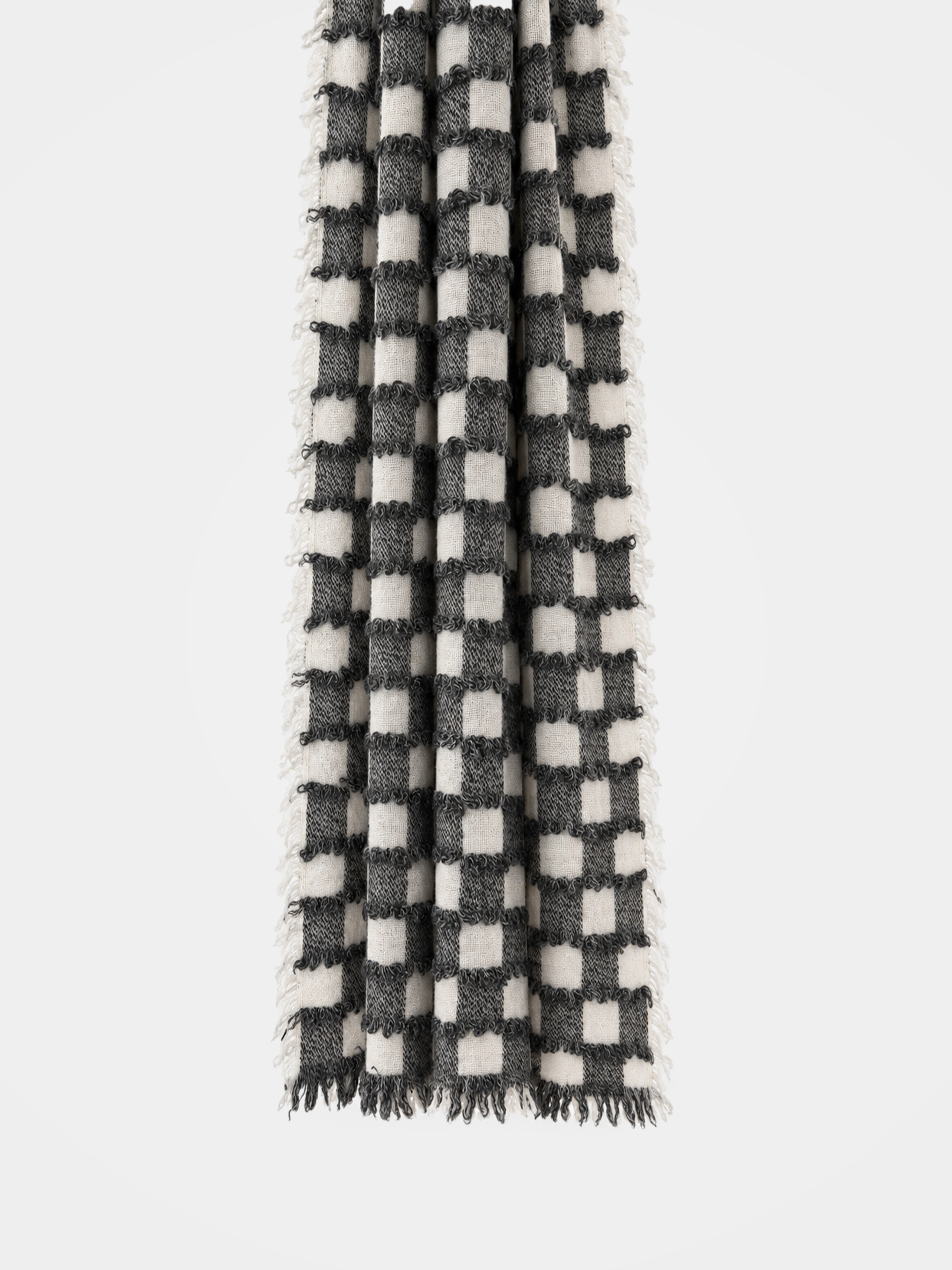 100% Cashmere Textured Plaid Tassel Long Scarf