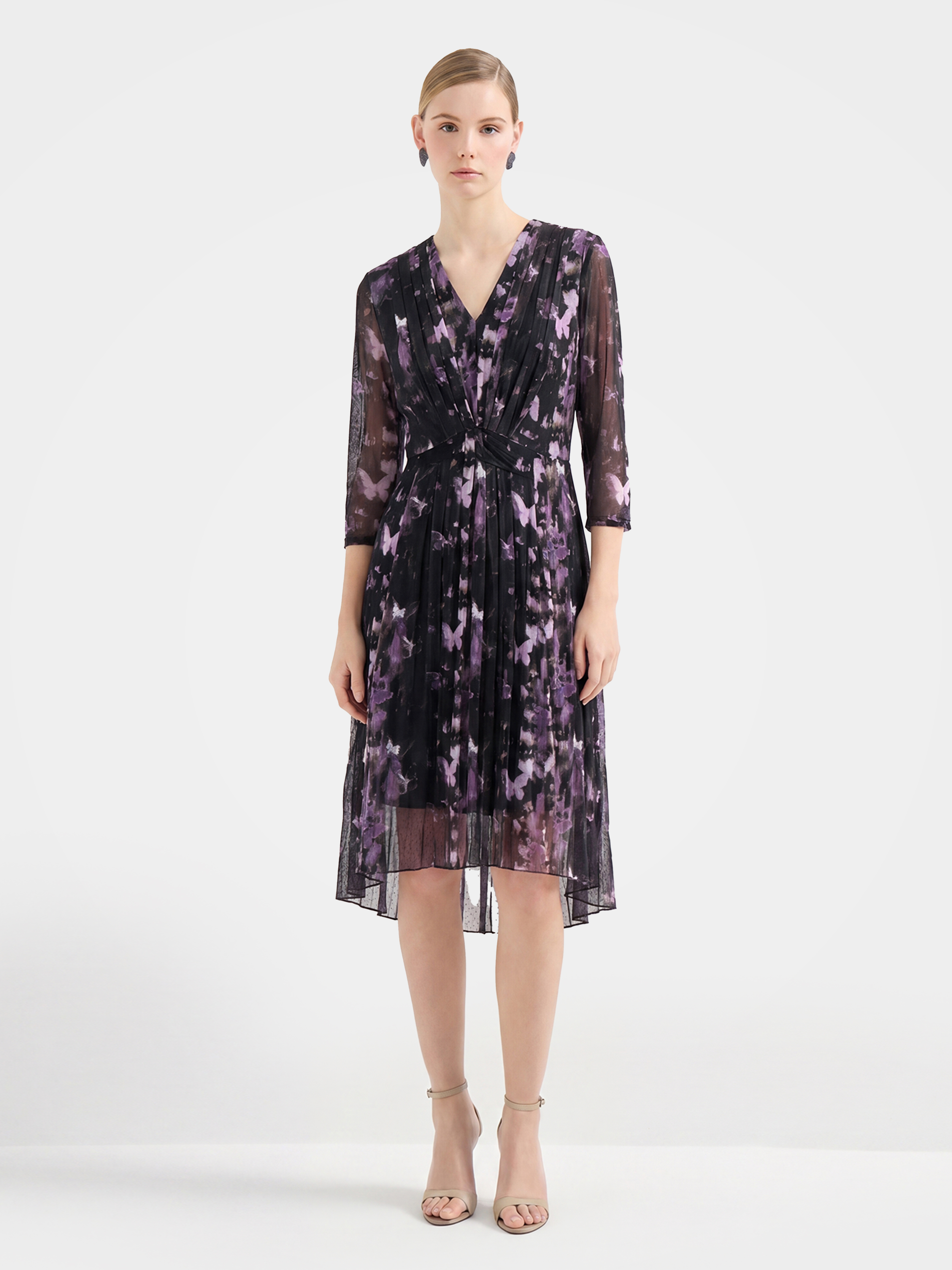 Sheer Printed Mulberry Silk Midi-Length Dress