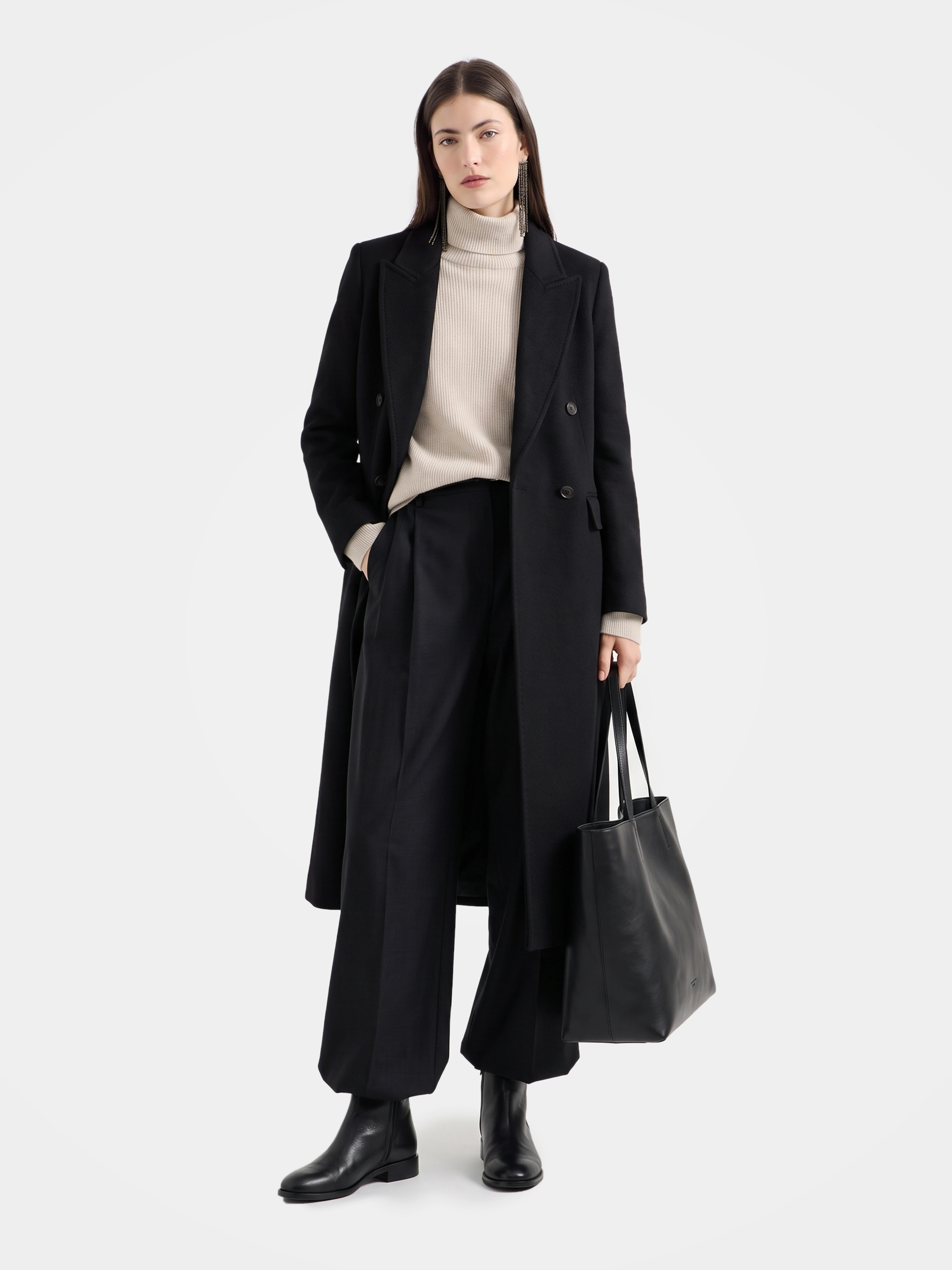 Women’s 100% Cashmere Double Breasted Long Coat Classic Notched Lapel Longline Jacket