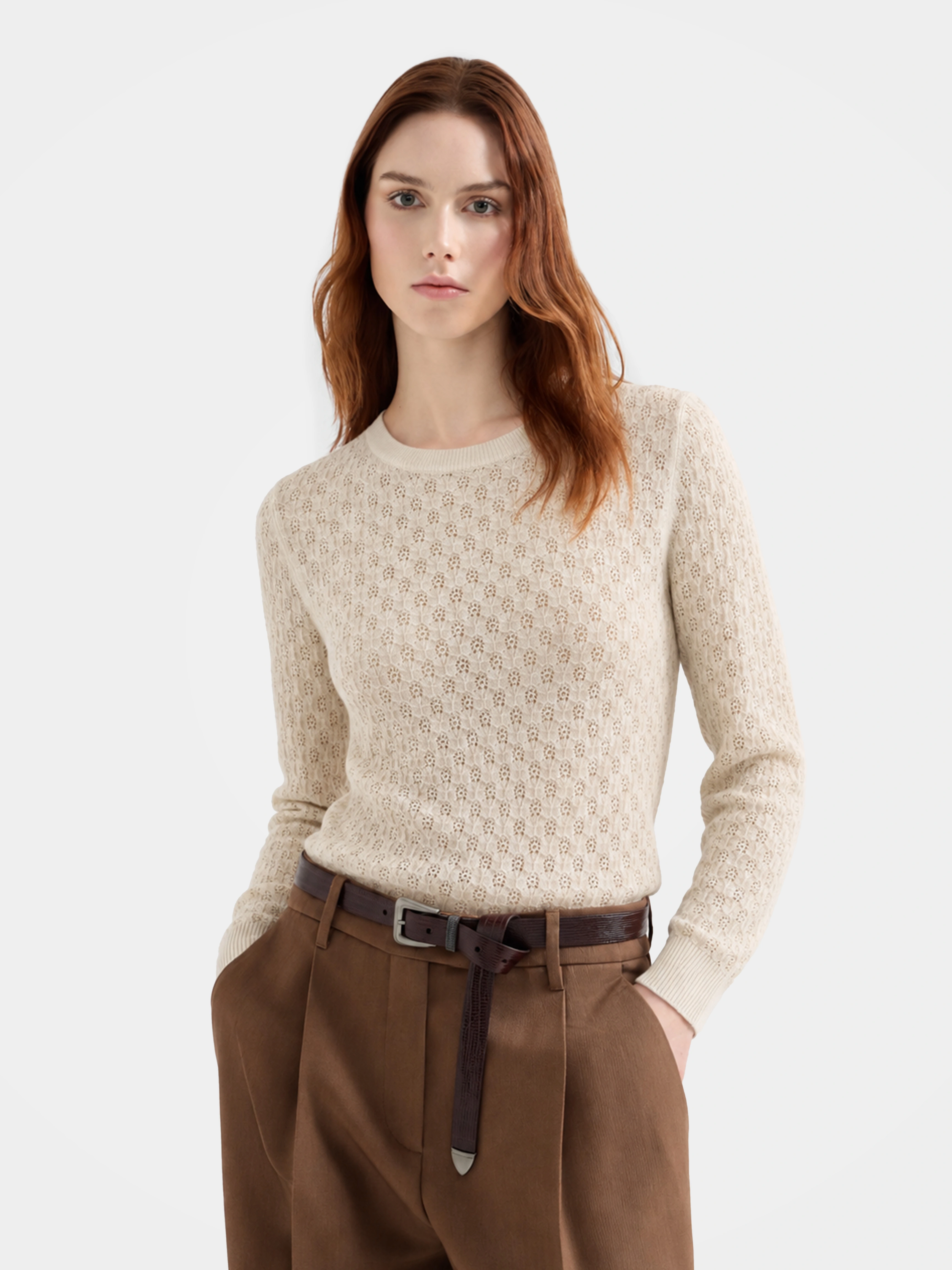 Breathable Cotton Silk Pointelle Knit Pullover