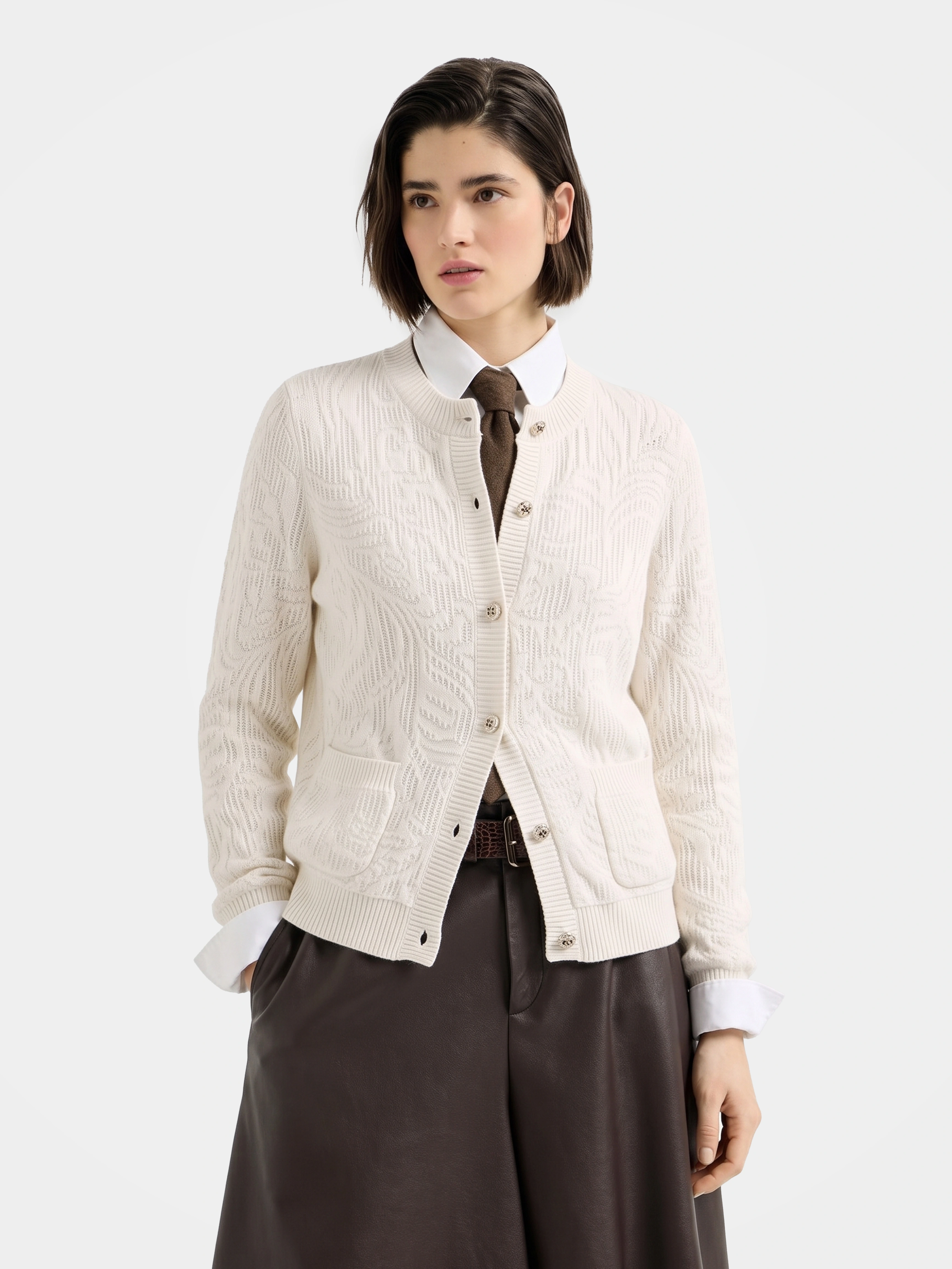 Textured 100% Mongolian Cashmere Knit Cardigan