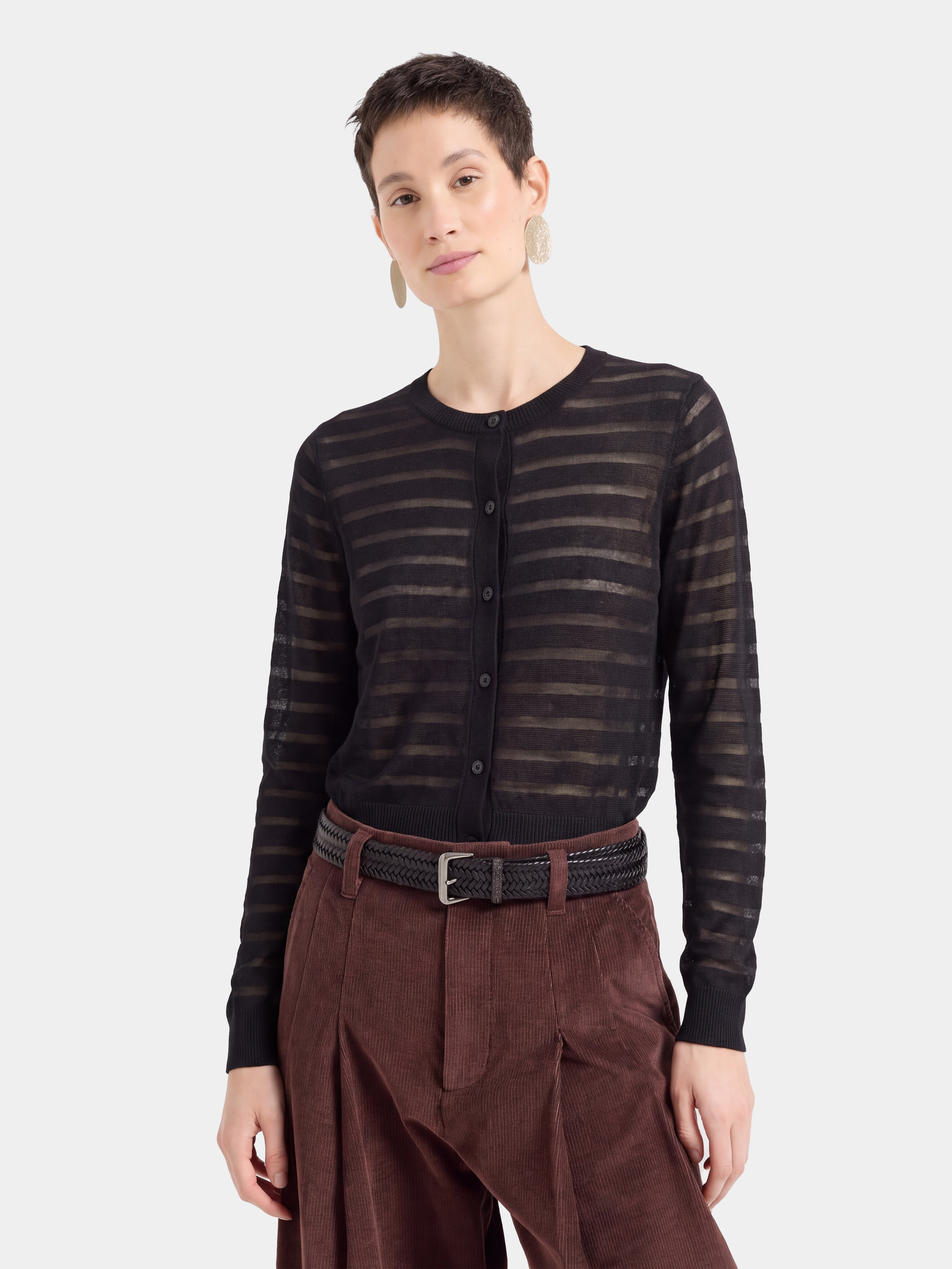 Cooling Sheer Tencel Blend Striped Knit Cardigan