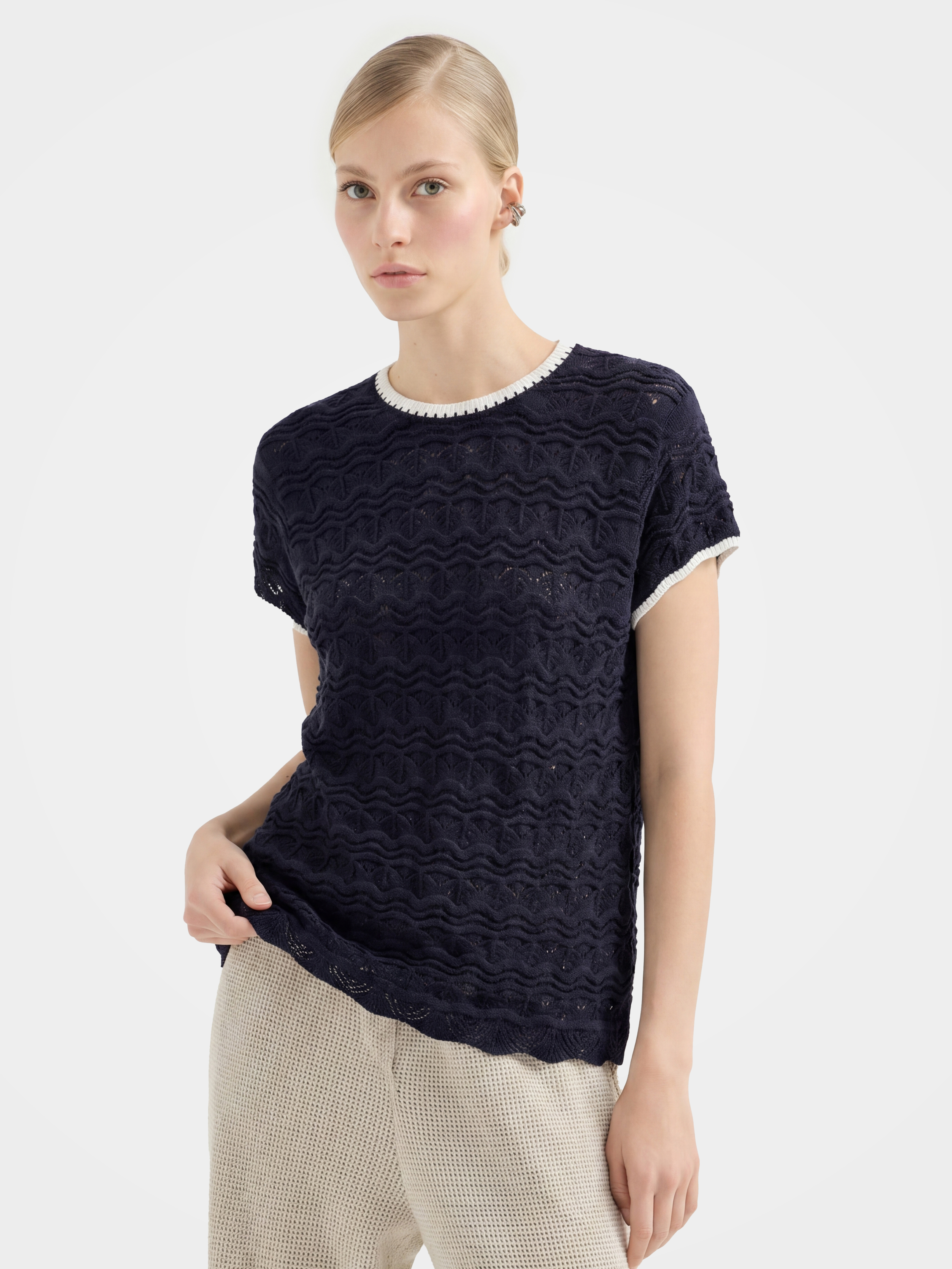 Airy Linen Blend Textured Short Sleeve Summer Top
