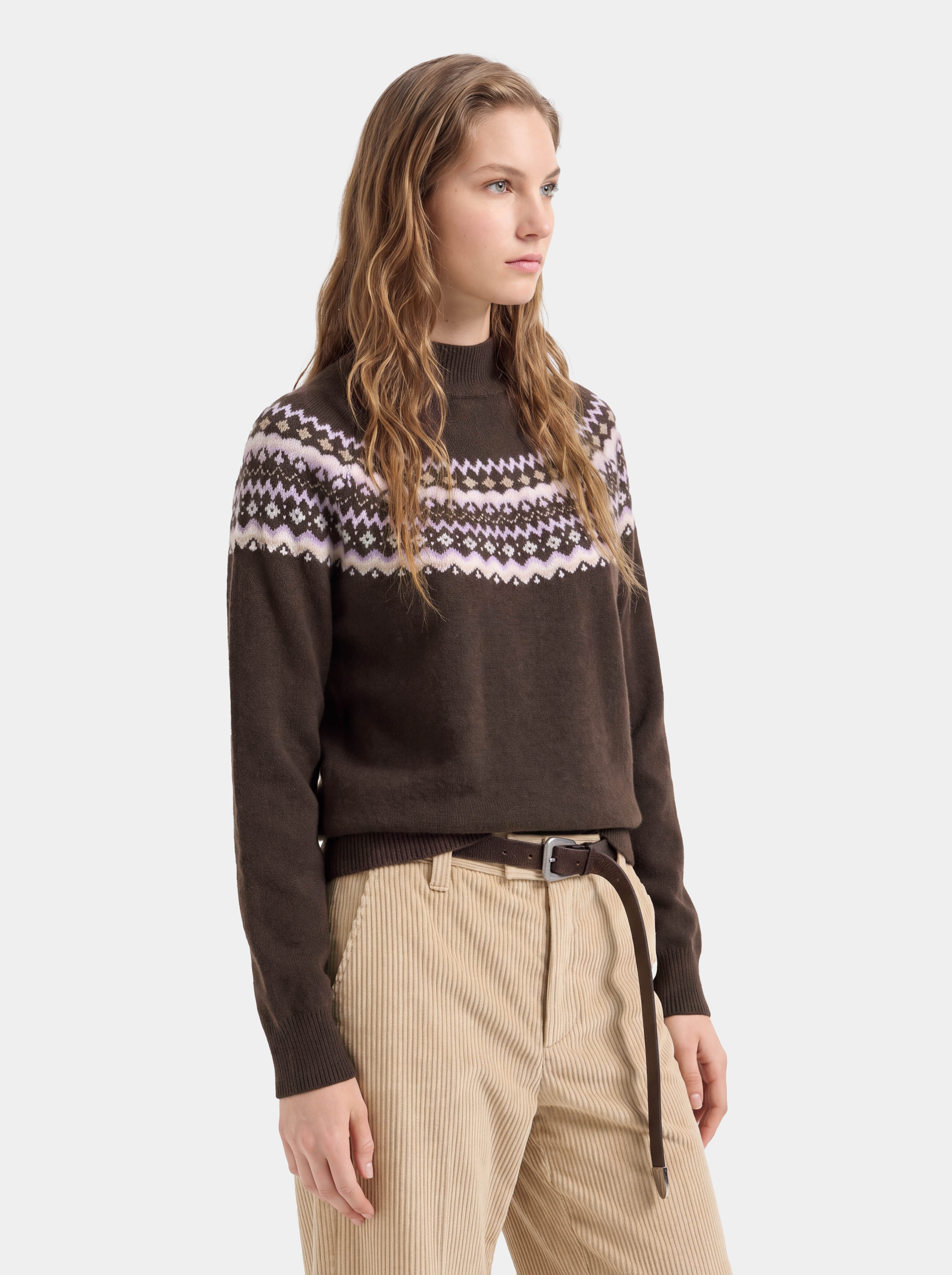 100% Cashmere Mock Neck Sweater Soft Fair Isle Diamond Knit Pullover