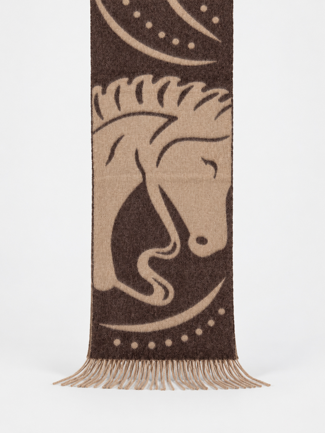 100% Cashmere Equestrian Horse Pattern Fringe Scarf
