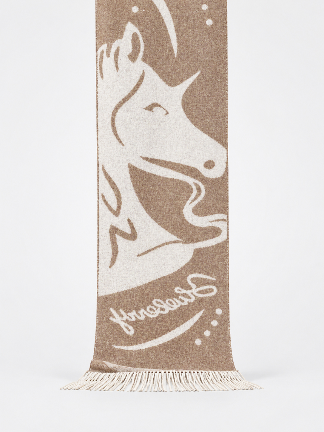 100% Cashmere Equestrian Horse Pattern Scarf - Soft Luxury Fringe Wrap for Women