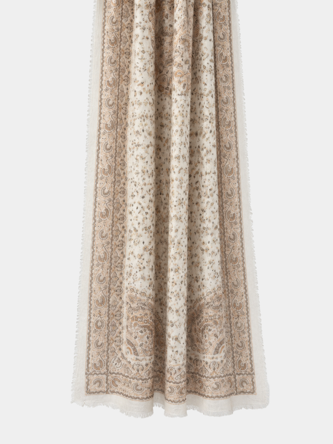 100% Cashmere Paisley Scarf for Women - Soft Printed Long Wrap with Frayed Edges