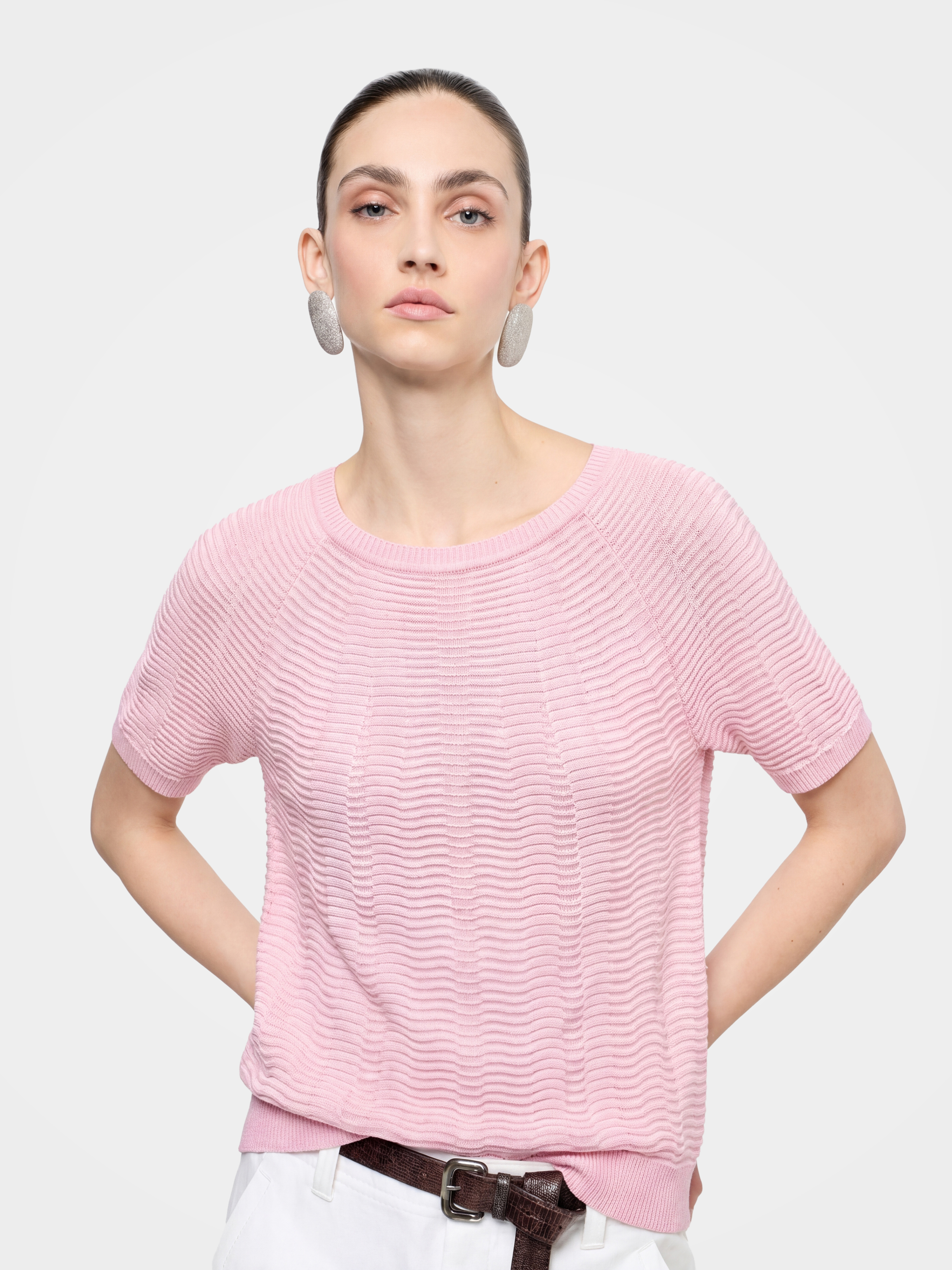 Soft Textured Stretch Wave Knit Summer Tee