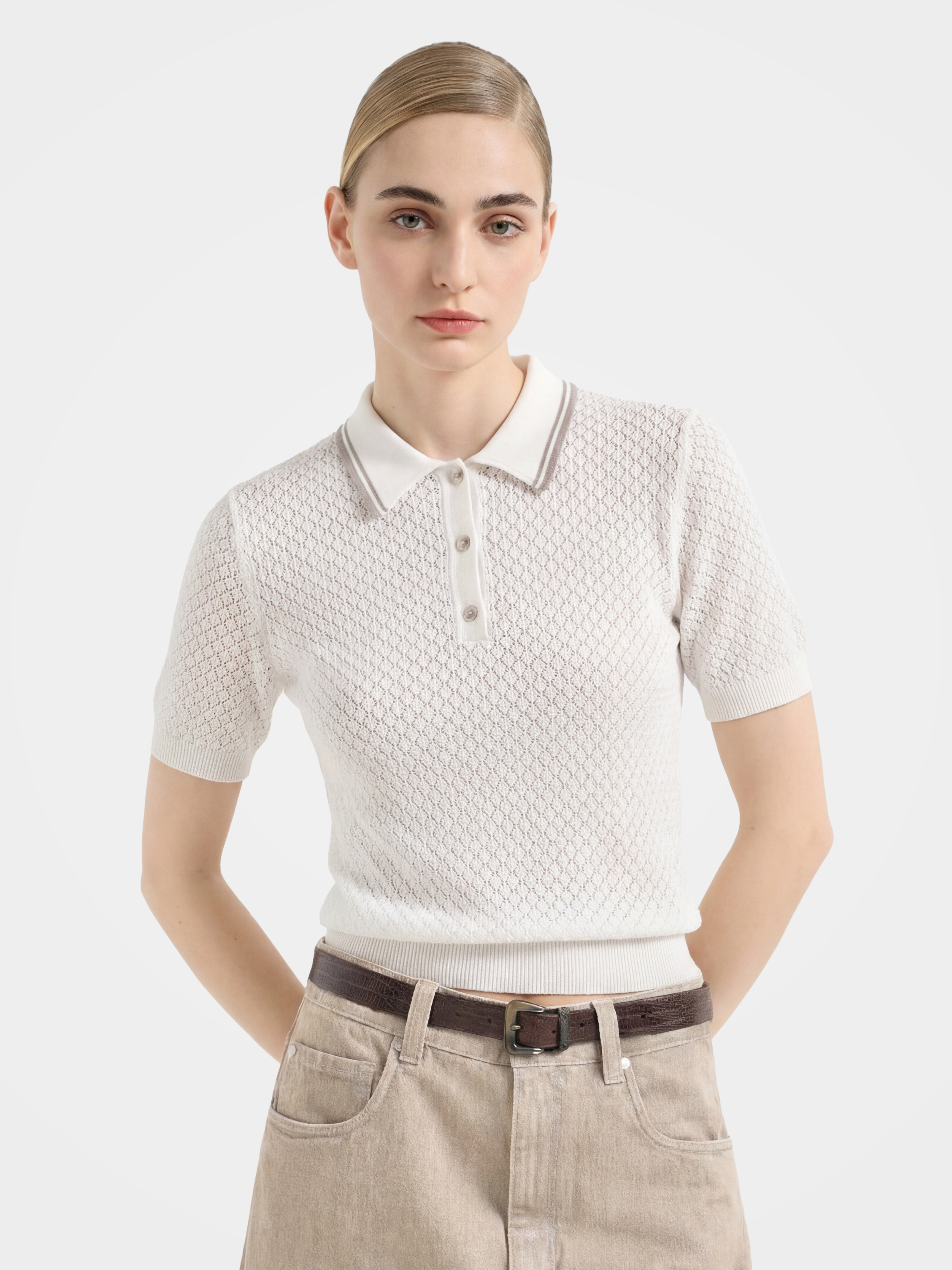 Lightweight Honeycomb Knit Polo Pullover