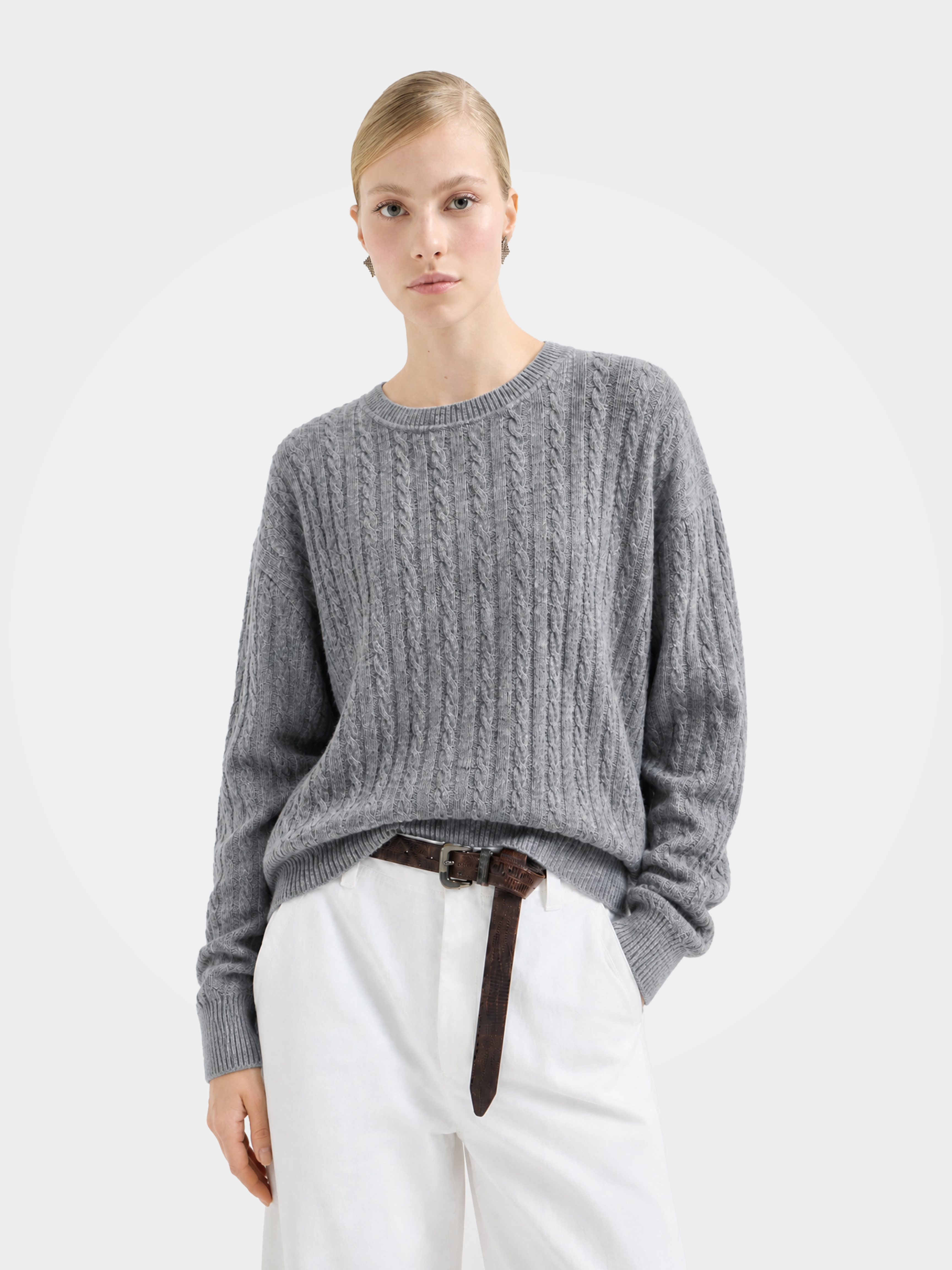 Cable-Knit Wool-Cashmere Creneck Sweater
