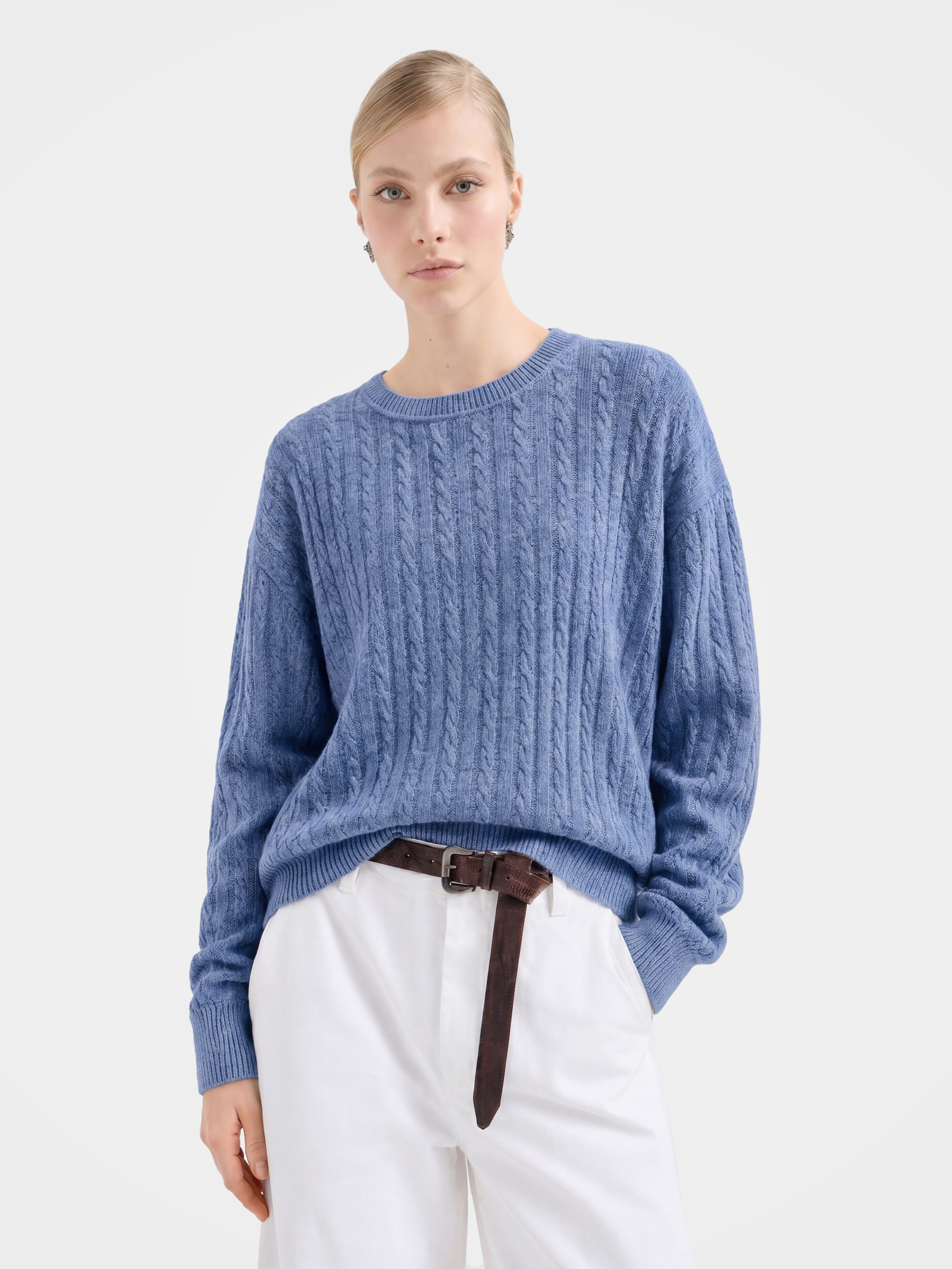 Cable-Knit Wool-Cashmere Creneck Sweater