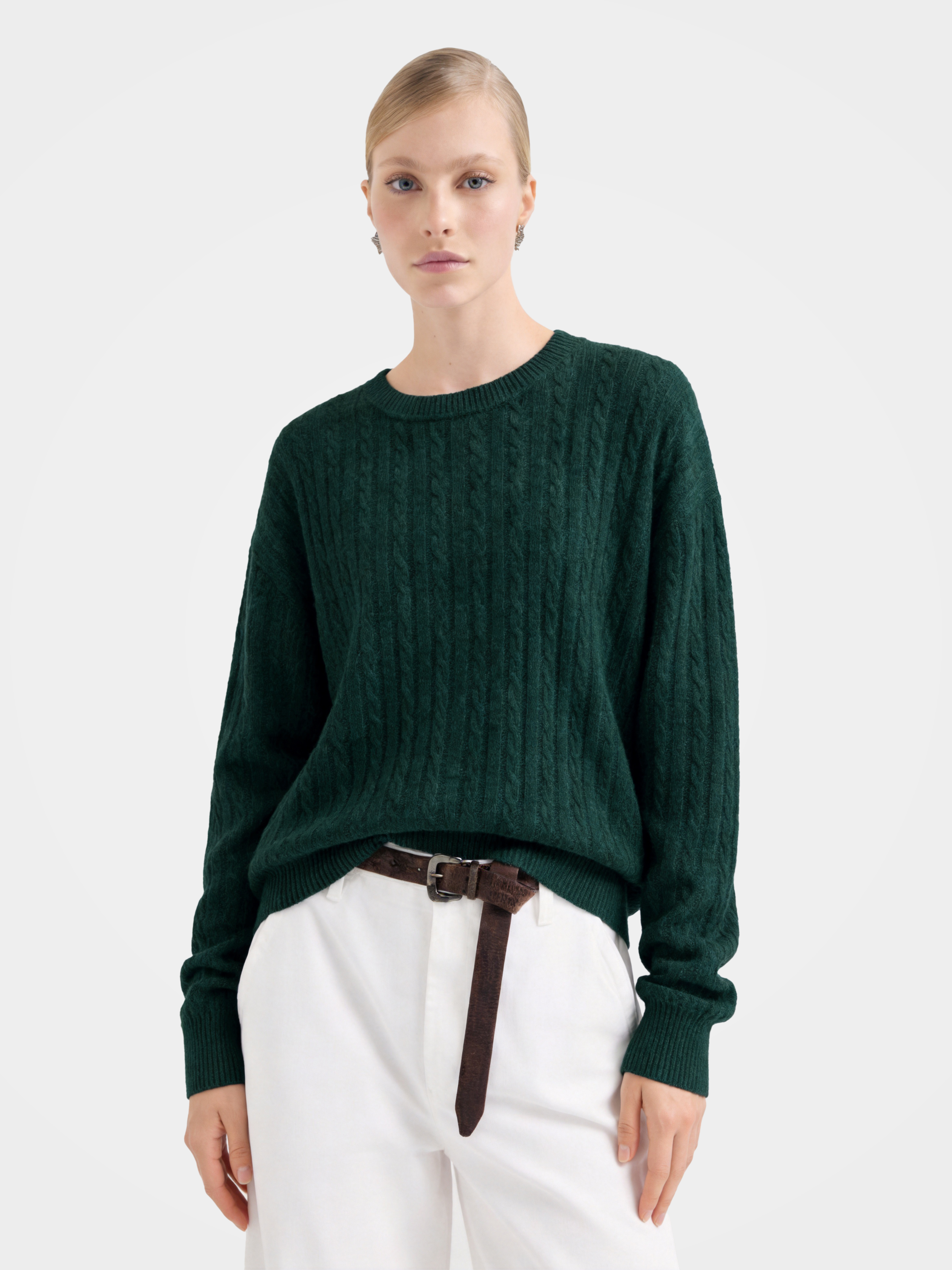 Cable-Knit Wool-Cashmere Creneck Sweater