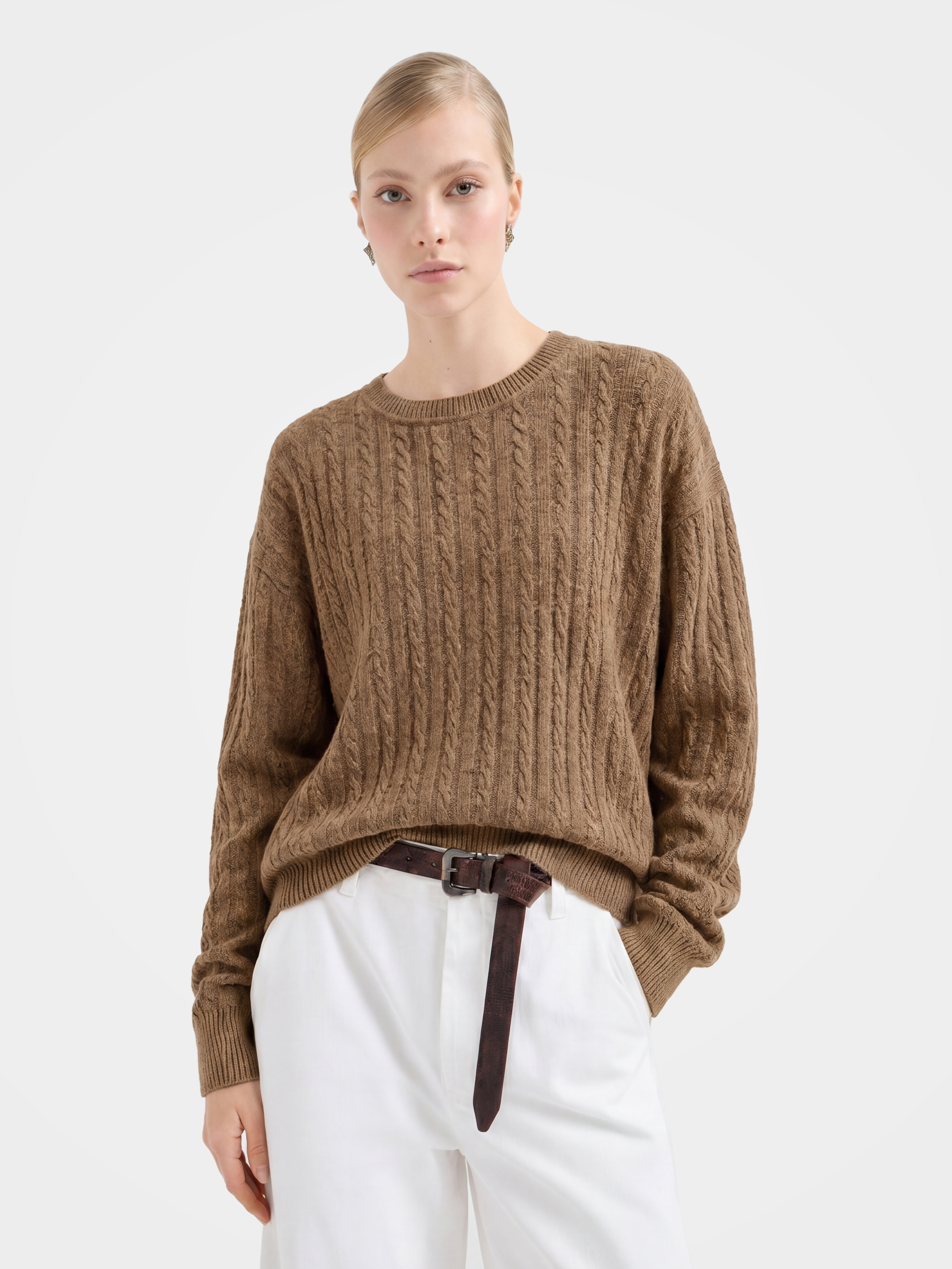 Cable-Knit Wool-Cashmere Creneck Sweater