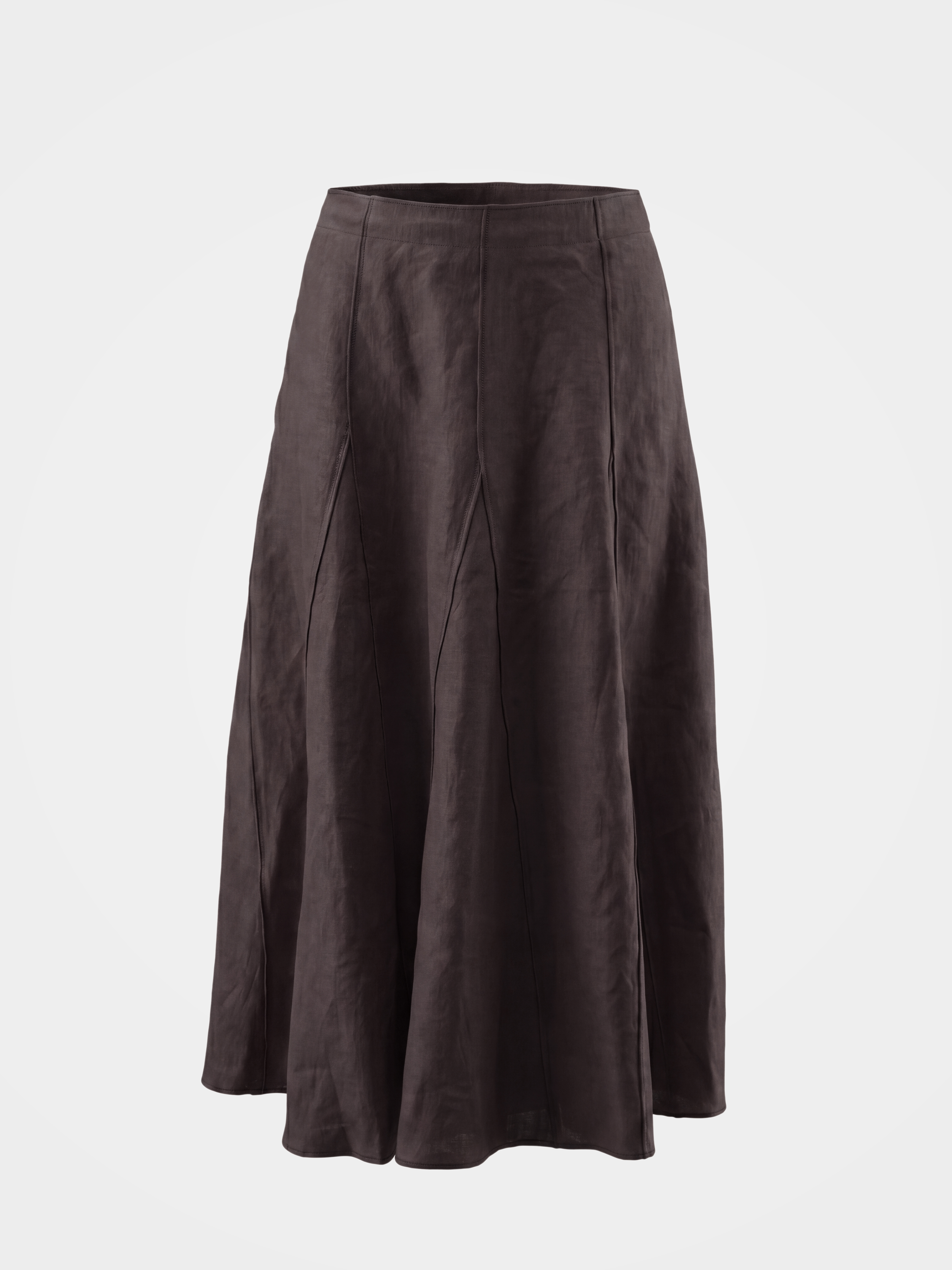 Brown Linen Classic Midi Skirt