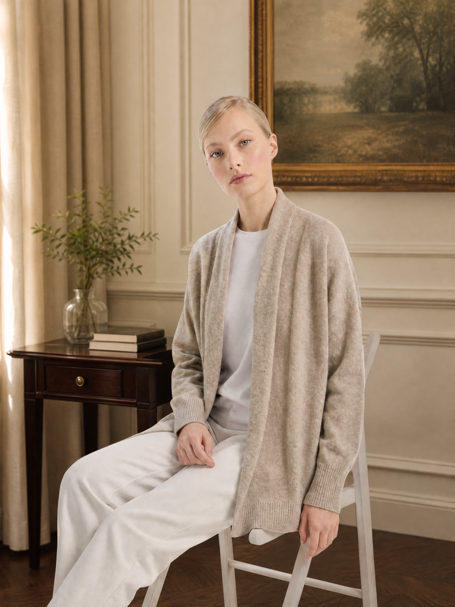 100% Cashmere Longline Open Front Cardigan Relaxed Fit