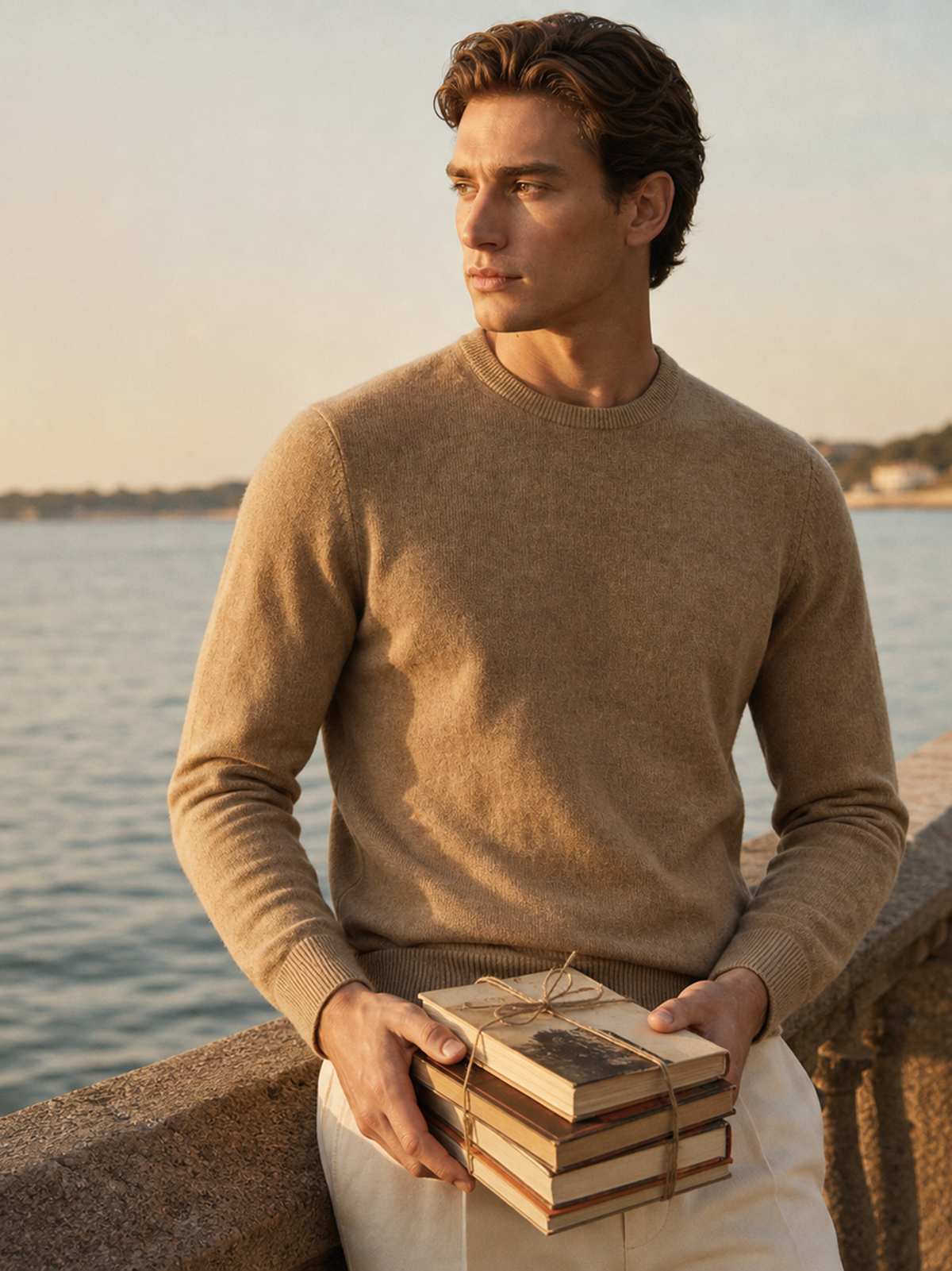 Men's 100% Cashmere Solid Crew Neck Sweater with Timeless Style
