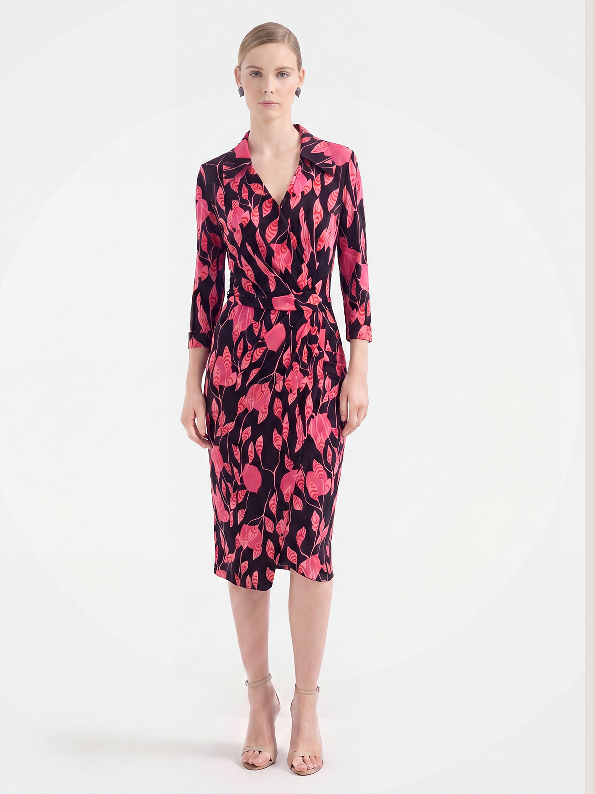 Luxury 100% Mulberry Silk Leaf Wrap Midi Dress