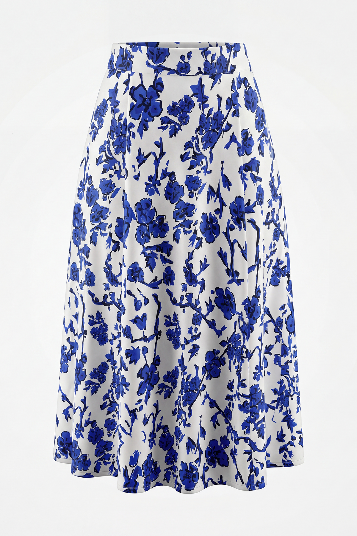 Blue Mulberry Silk Floral Printed Midi Skirt