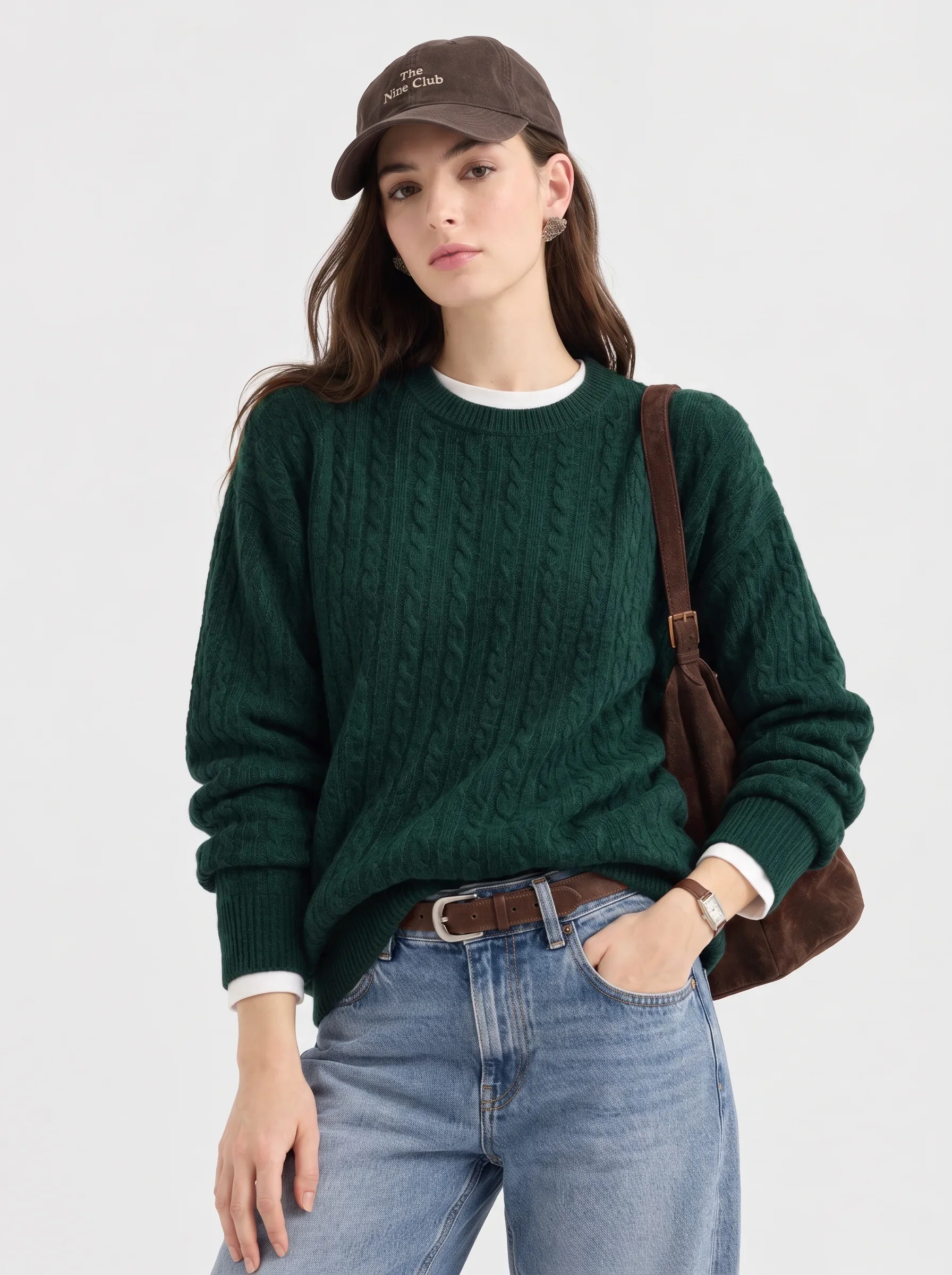 Cable-Knit Wool-Cashmere Crew Neck Sweater